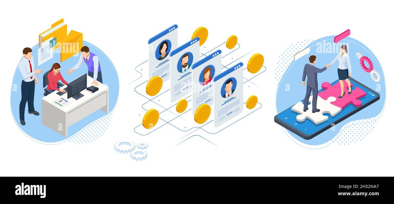 Isometric Hiring and Recruitment Concept. Job Interview, Recruitment ...