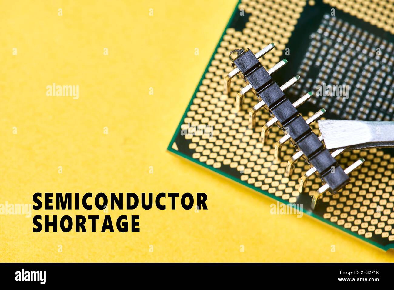 CPU chip and semiconductors with car toy. Global car chip shortage