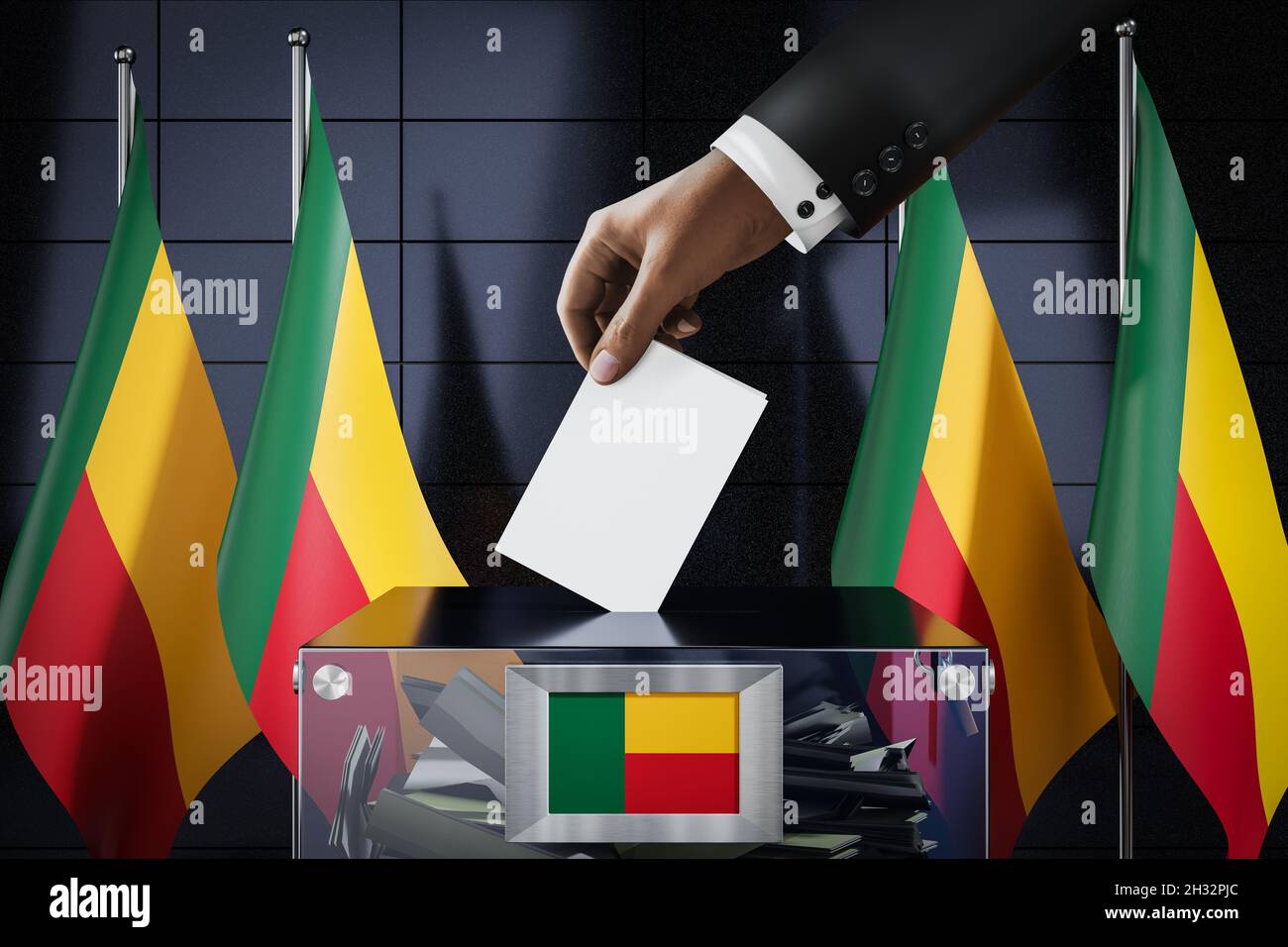 Belize flags, hand dropping ballot card into a box - voting, election ...