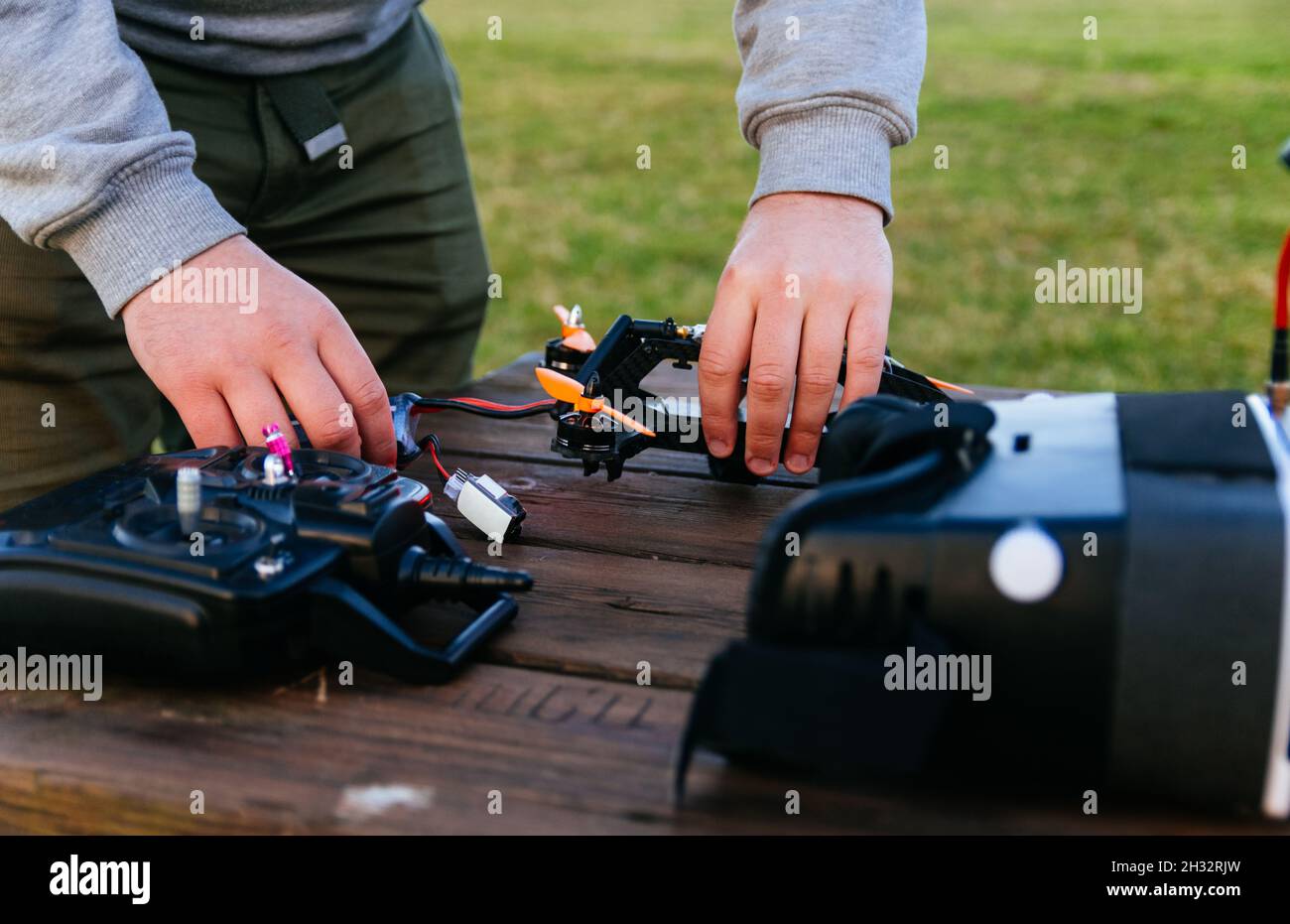 Close up of a blured man testing the drone. Stock Photo