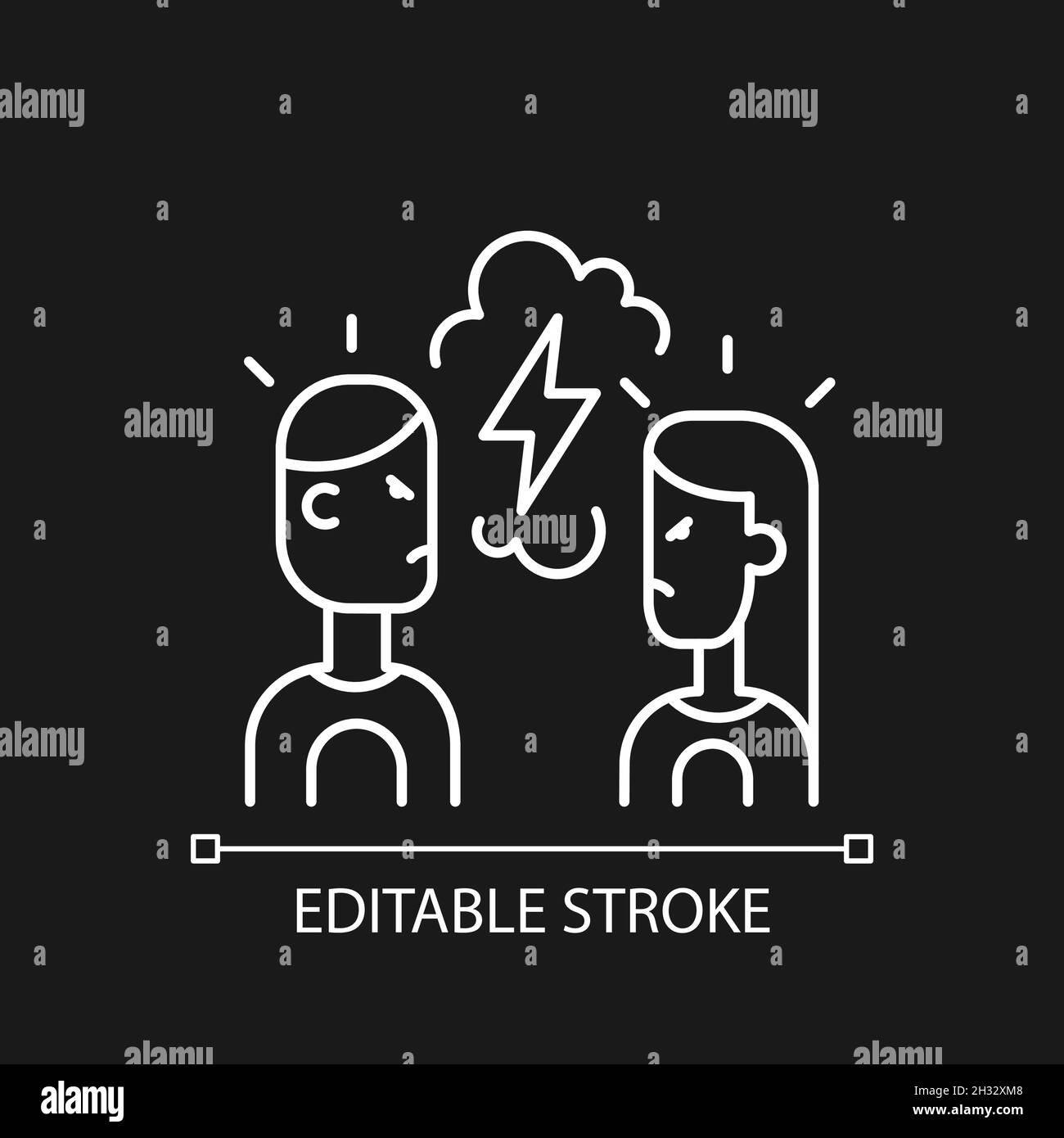 Quarreling couple white linear icon for dark theme Stock Vector