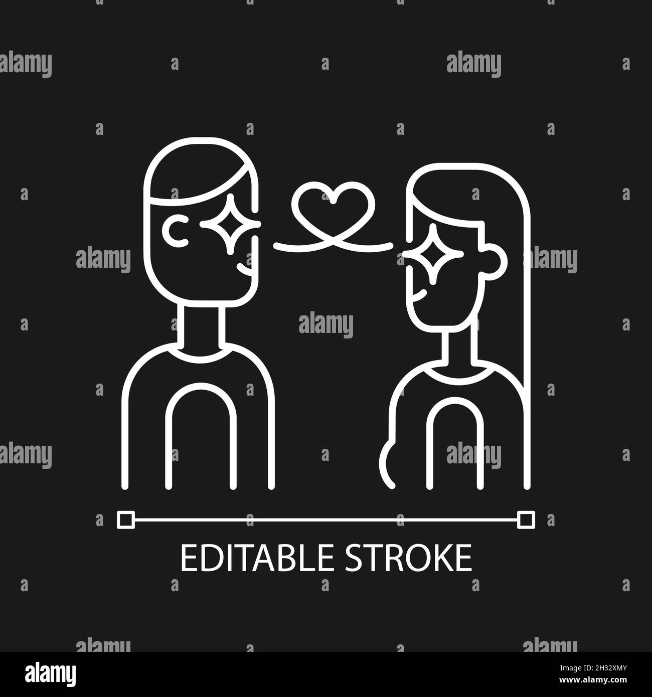 Love at first sight white linear icon for dark theme Stock Vector