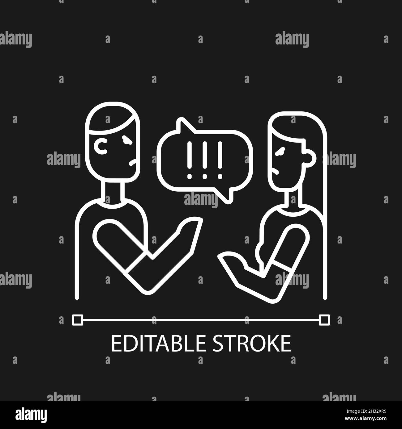 Couple criticizing each other white linear icon for dark theme Stock Vector