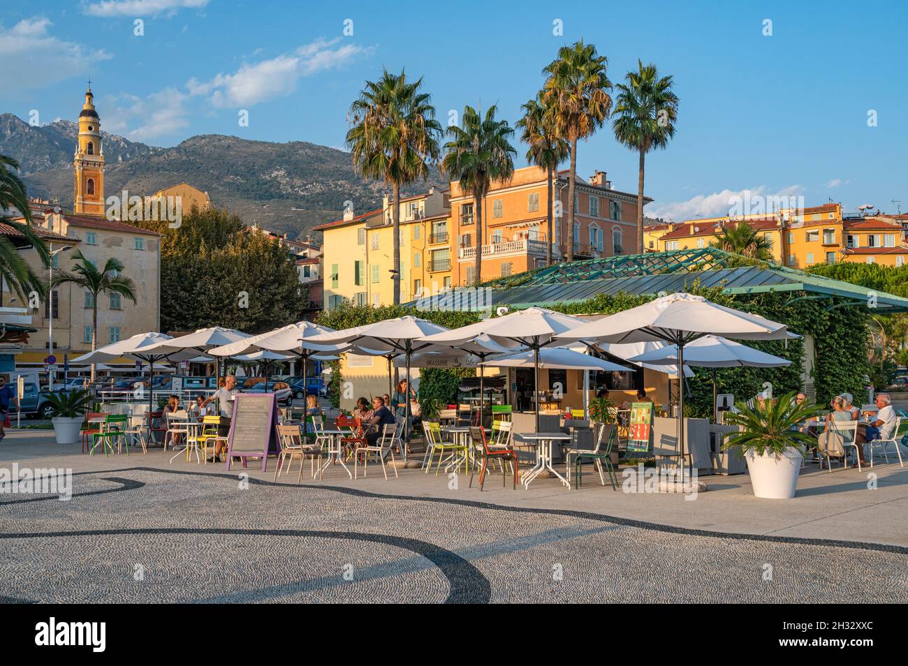 The Café du Parvis in the old centre of Menton at the French Riviera Stock Photo