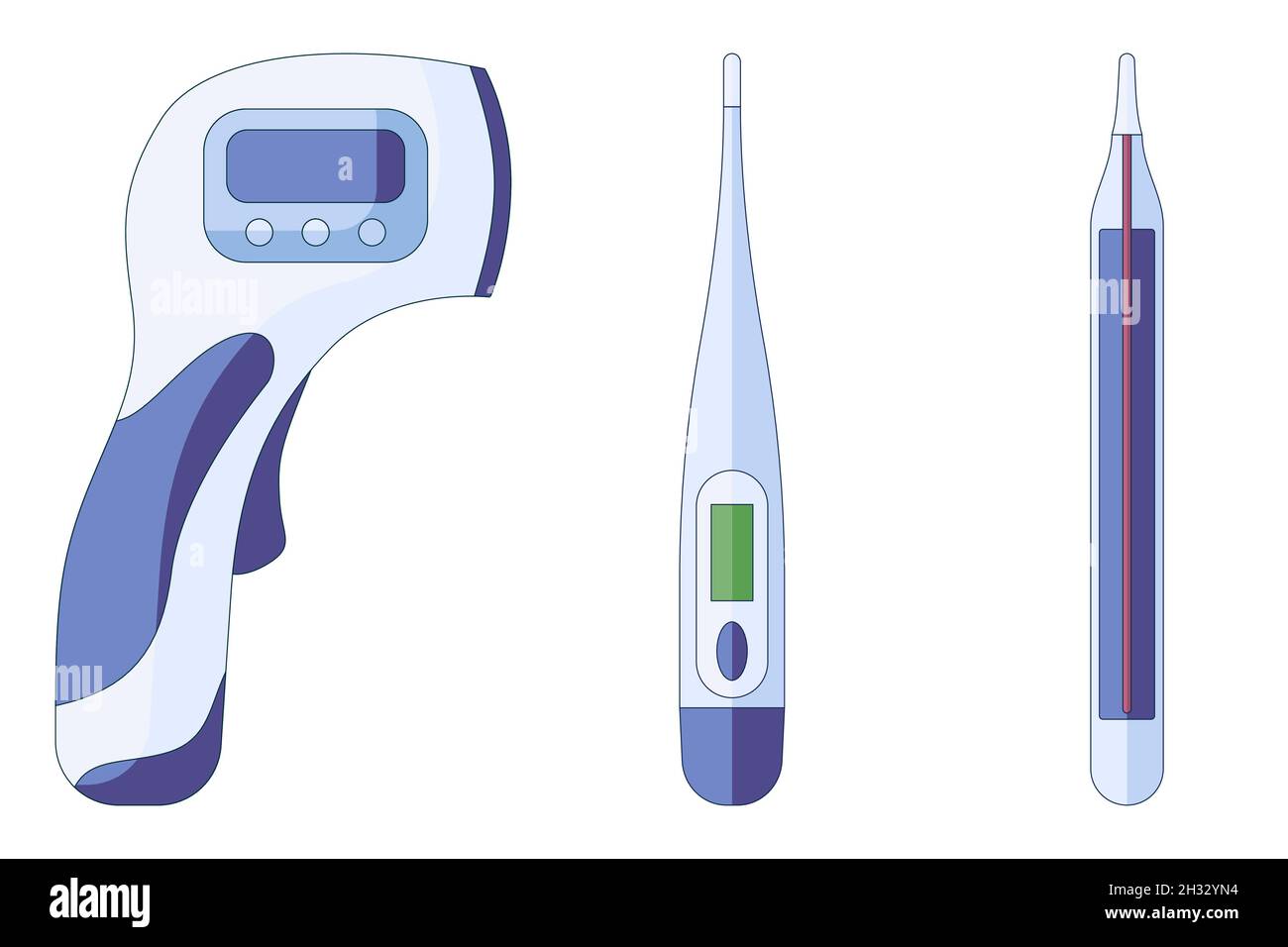 Infrared, electric and mercury thermometer, body temperature check in a flat style isolated on a
