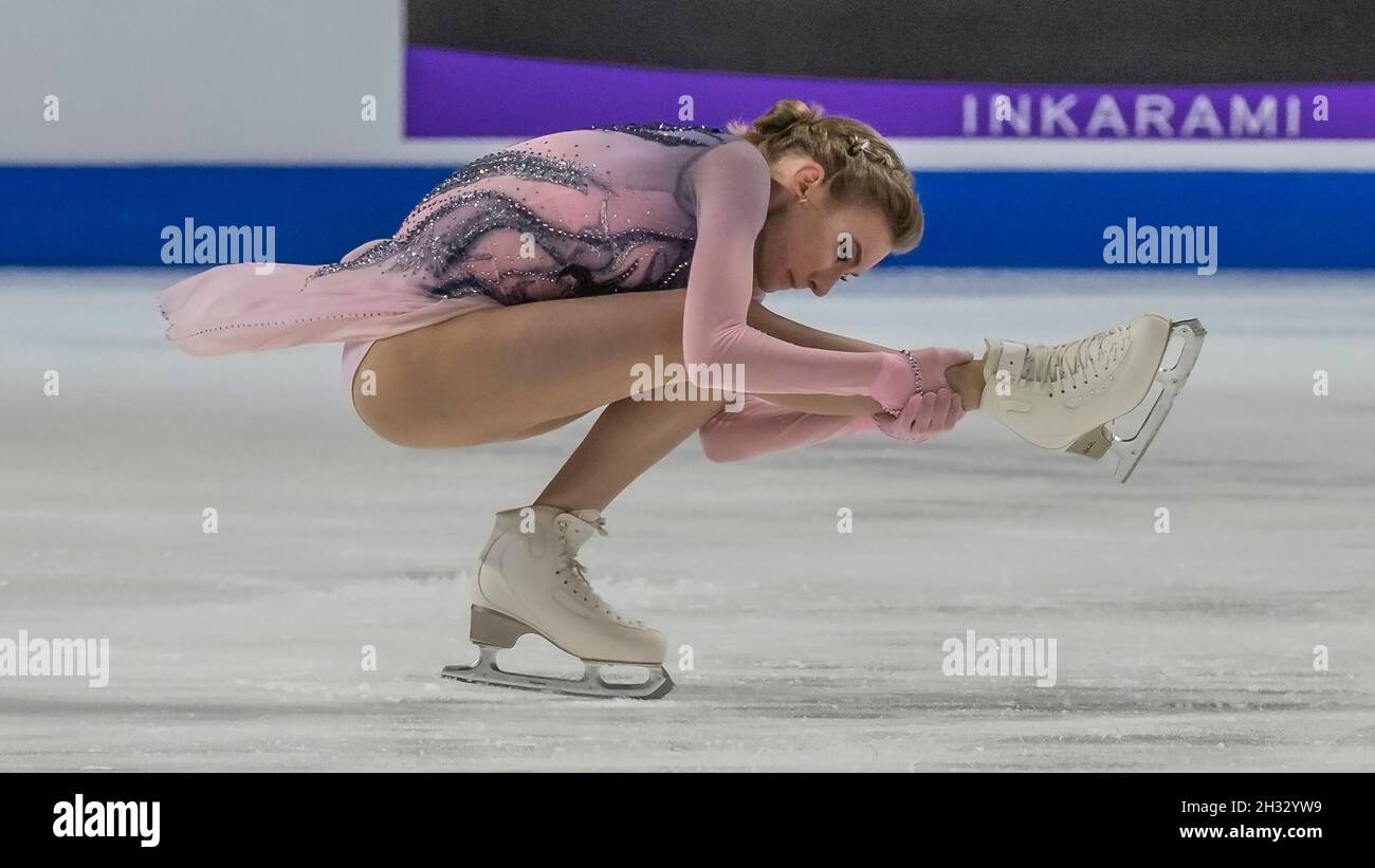 Daria Usacheva of Russia skates her long program clean and takes the silver medal in at the 2021 ISU Guaranteed Rate Skate America in Orleans Arena, Las Vegas, Nevada on October 24, 2021 (Photo by Jeff Wong/Sipa USA). Stock Photo