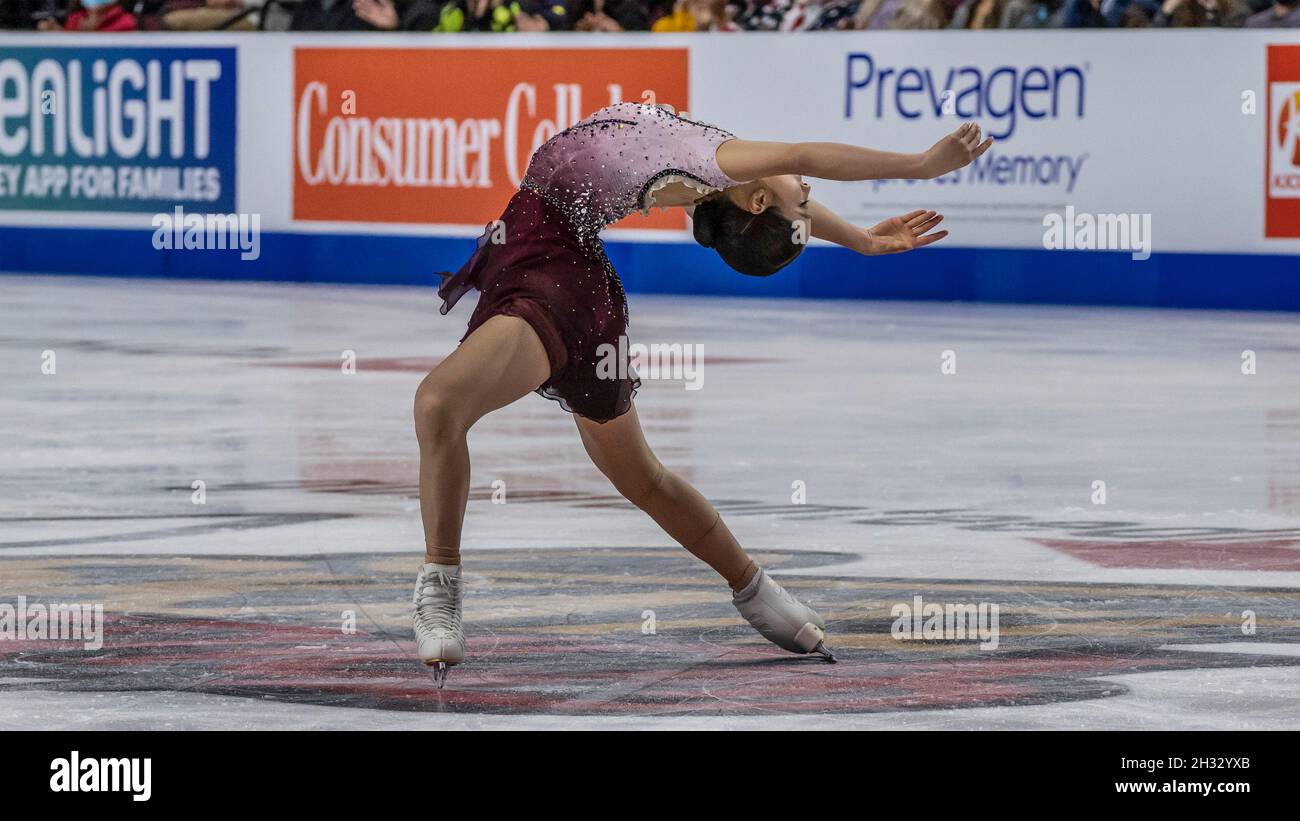 You Young of Korea skaes a clean long program and takes the women's bronze medal at the 2021 ISU Guaranteed Rate Skate America in Orleans Arena, Las Vegas, Nevada on October 24, 2021 (Photo by Jeff Wong/Sipa USA). Stock Photo
