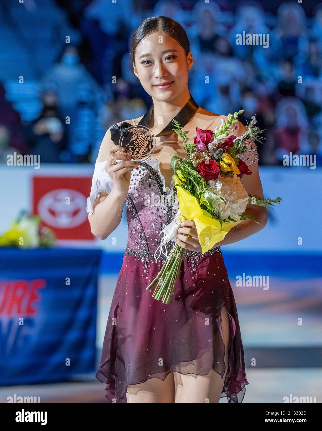 Las Vegas, USA. 24th Oct, 2021. You Young of Korea takes the women's bronze medal at the 2021 ISU Guaranteed Rate Skate America in Orleans Arena, Las Vegas, Nevada on October 24, 2021 (Photo by Jeff Wong/Sipa USA). Credit: Sipa USA/Alamy Live News Stock Photo