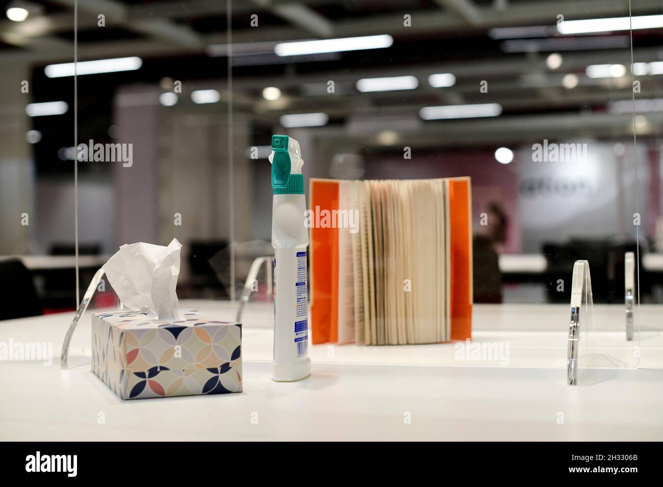 Desinfection device at the Frankfurt Bookfair, Germany, city of Frankfurt, 22. October 2021. Photo: Frank May Stock Photo