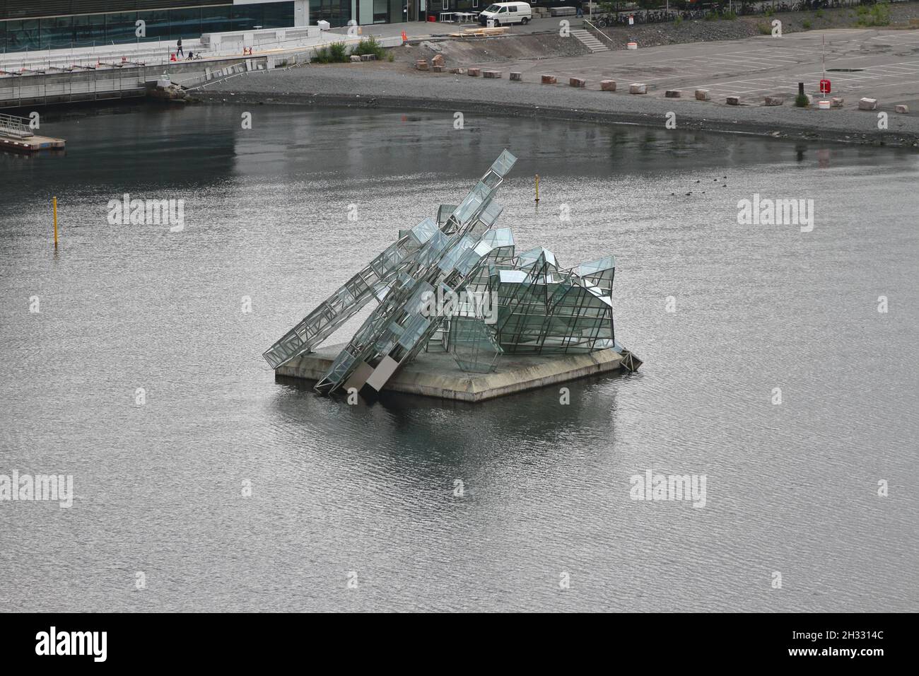 Oslo, Norway - Jun 15, 2012: Sculpture 'She Lies' in Bjorvika bay Stock Photo