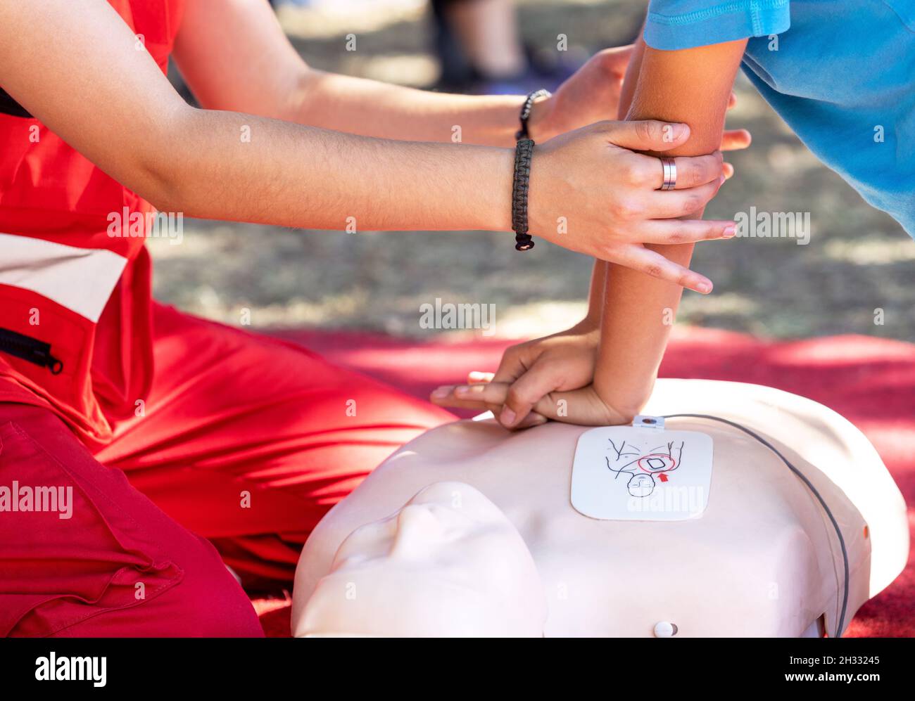 First aid and CPR training using automated external defibrillator