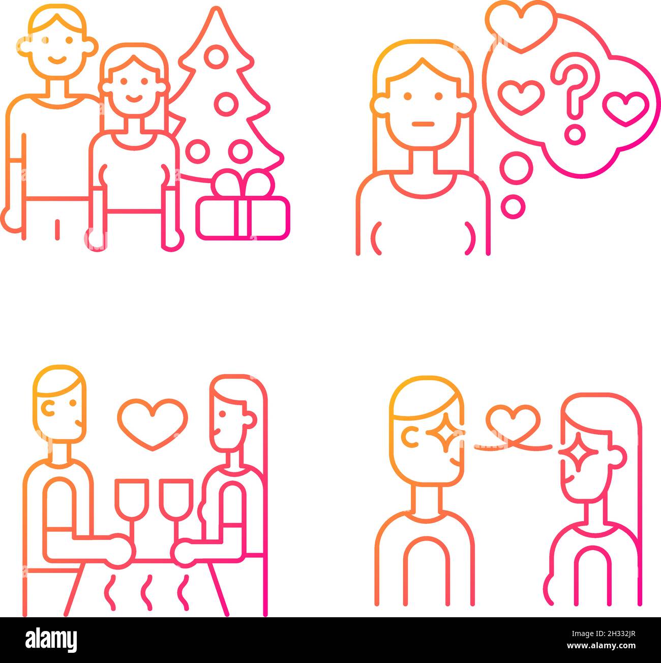 Couple in love gradient linear vector icons set Stock Vector