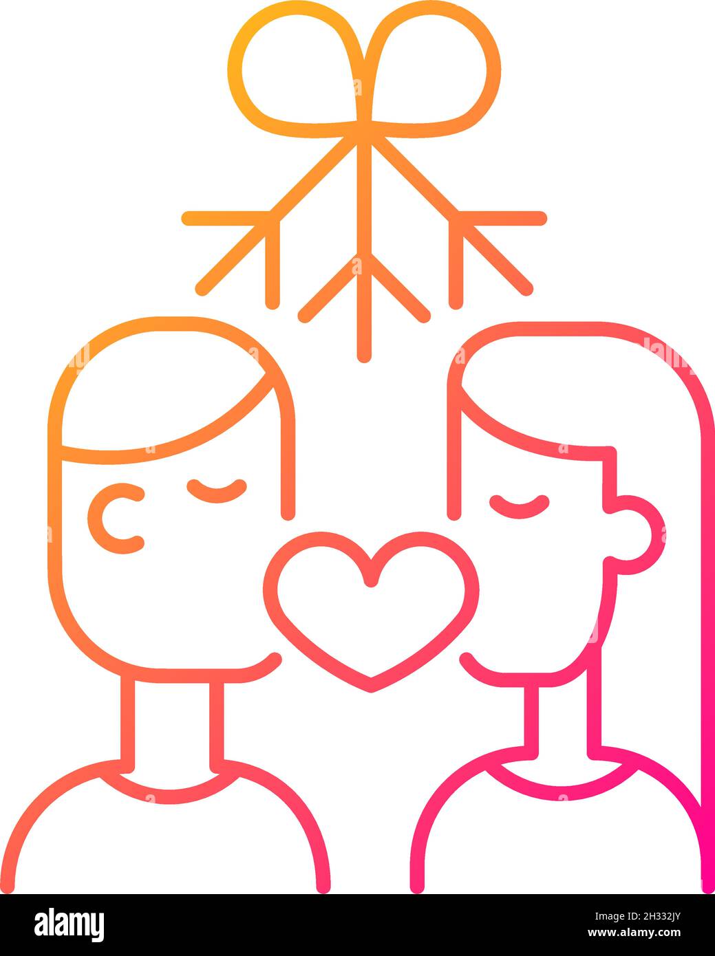 Couple kissing under mistletoe gradient linear vector icon Stock Vector