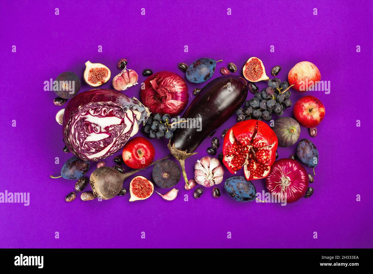 Blue, Red And Purple Food. Culinary Background Of Fruits And Vegetables 