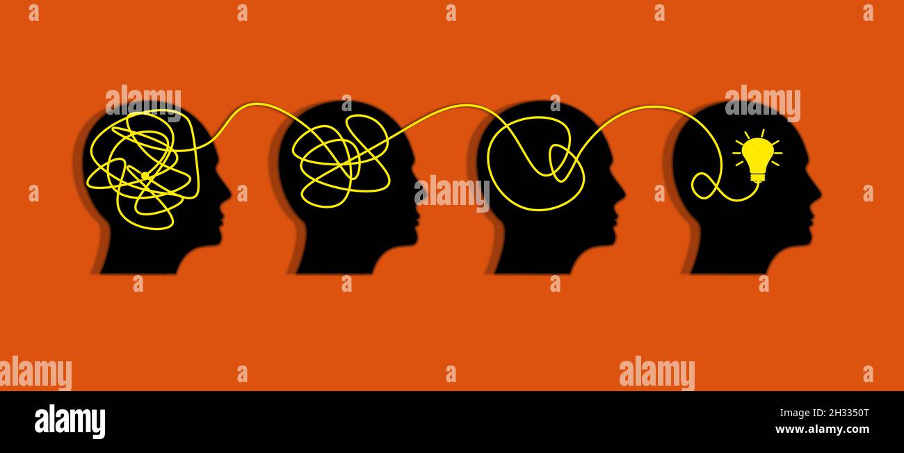 Brainstorming and Mental Problem Solving Concept. Brain with Messy Line
