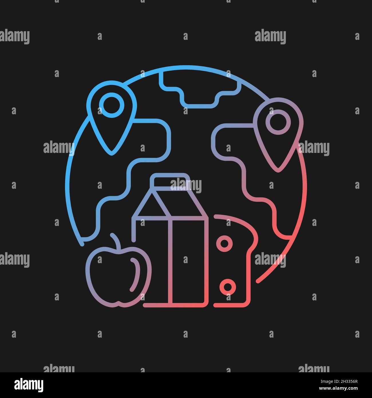 Food allocation gradient vector icon for dark theme Stock Vector