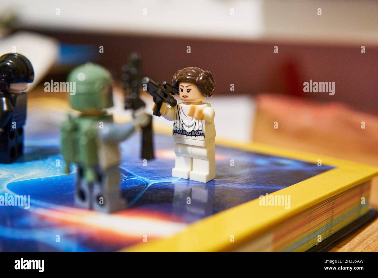 POZNAN, POLAND - Apr 01, 2021: A closeup of Star Wars lego figures combat. Stock Photo