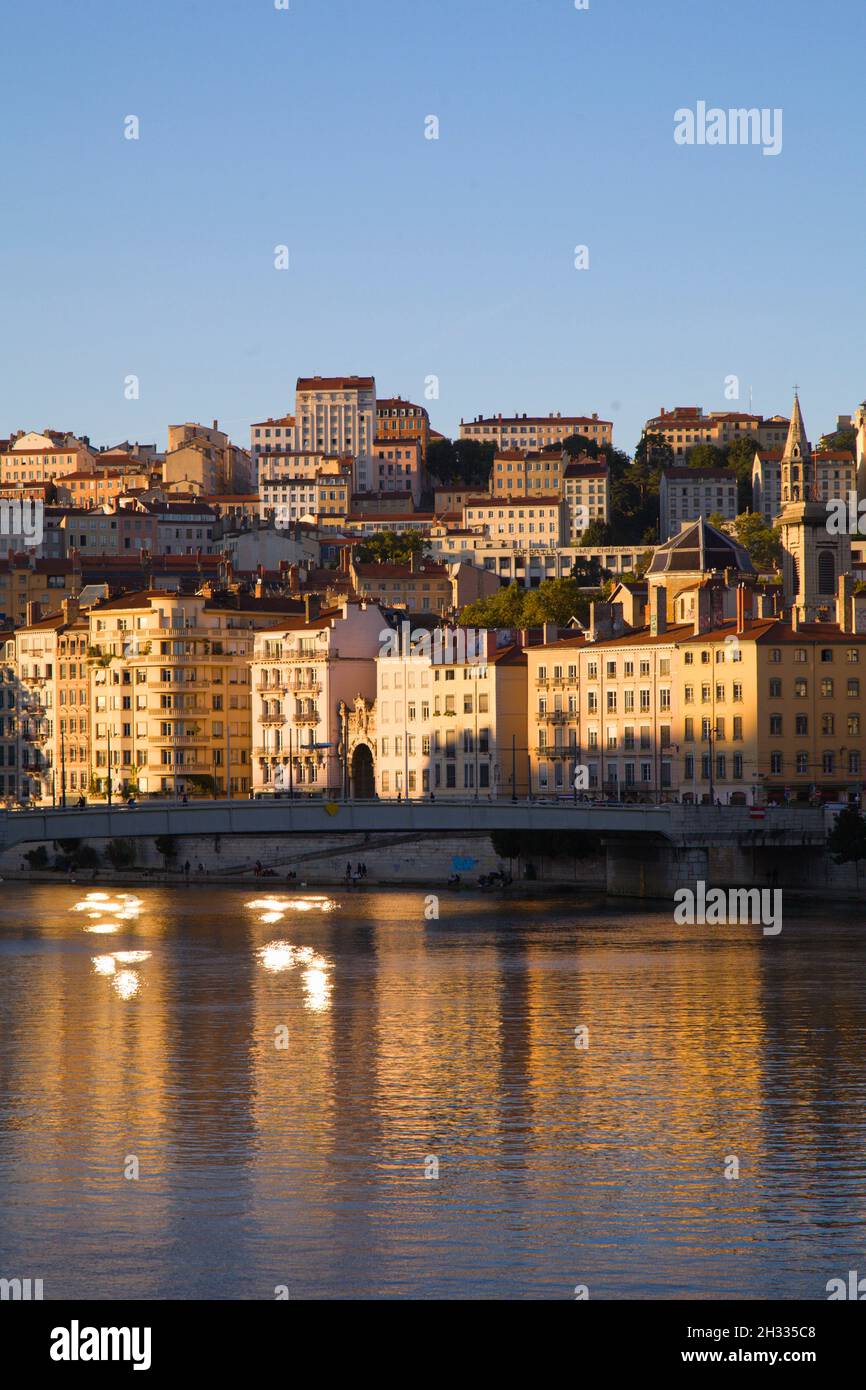 France, Lyon, La Croix-Rousse, Saone River, skyline, panorama, Stock Photo