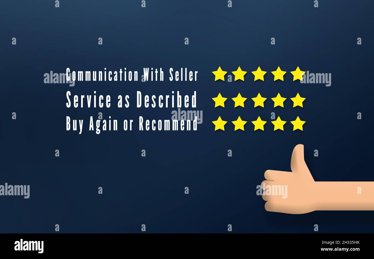 Returned happy Customer Concept. service satisfaction and buyer excellent positive review. five Star rating Of comunninaction. service Stock Photo