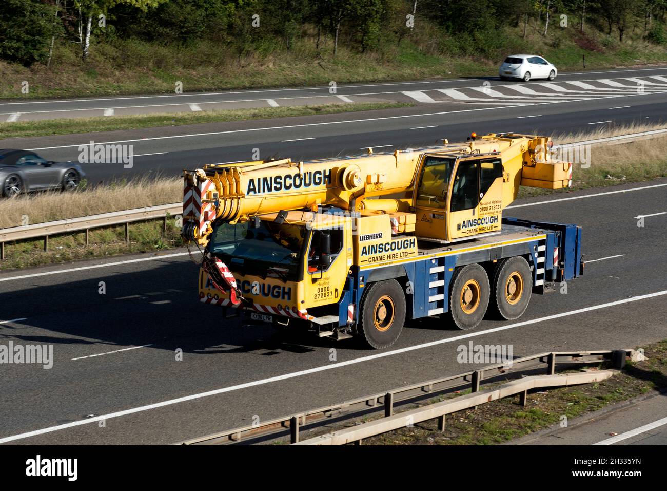 Ainscough crane on the M40 motorway, Warwickshire, UK Stock Photo
