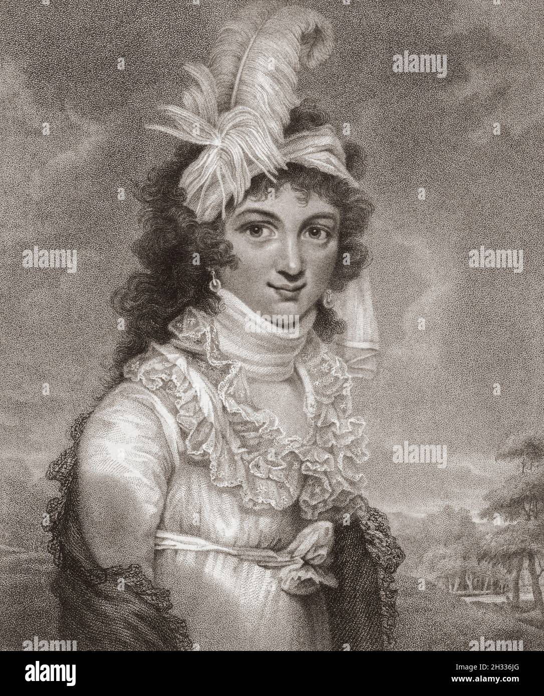 Caroline of Brunswick, full name Caroline Amelia Elizabeth, 1768 – 1821.  Queen of the United Kingdom and Hanover as the wife of King George IV.  She was Princess of Wales from 1795 to 1820.  After an 18th century engraving by Willem van Senus from a work by John Raphael Smith. Stock Photo