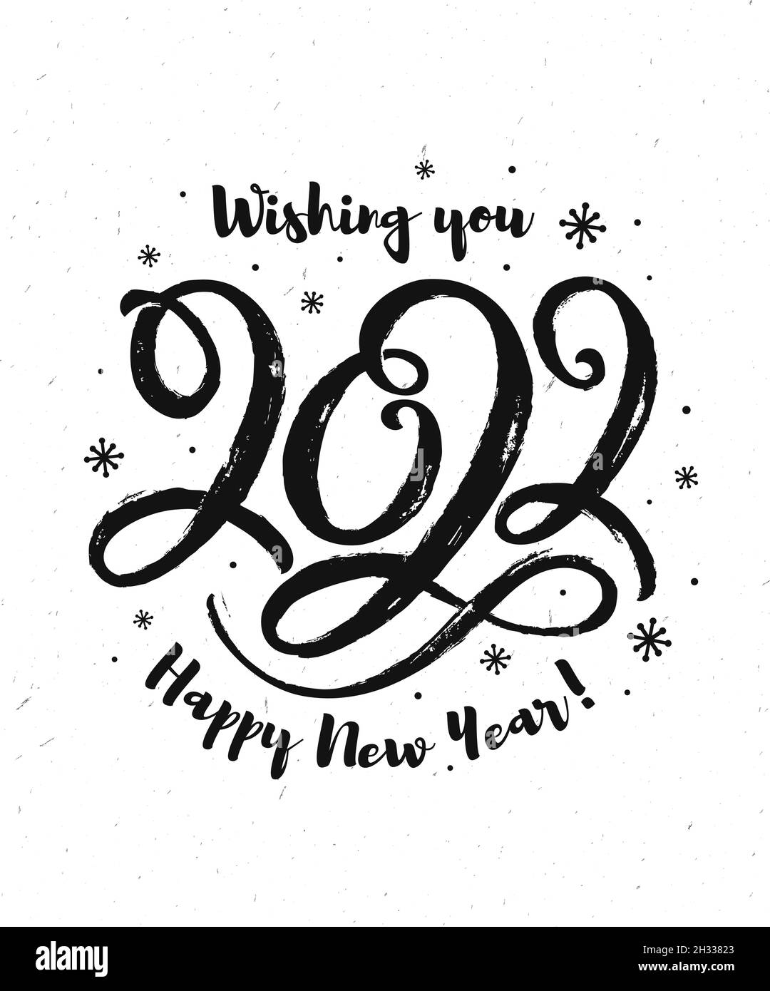 Happy New Year greeting card with lettering 2022. Modern vector illustration with hand drawn