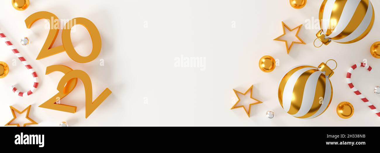 Christmas In La 2022 Merry Christmas And New Year 2022 Presents Concept. Golden Ball, Golden  Star, 2022 3D Text And Christmas Decor On White Background. Top View. Flat  La Stock Photo - Alamy