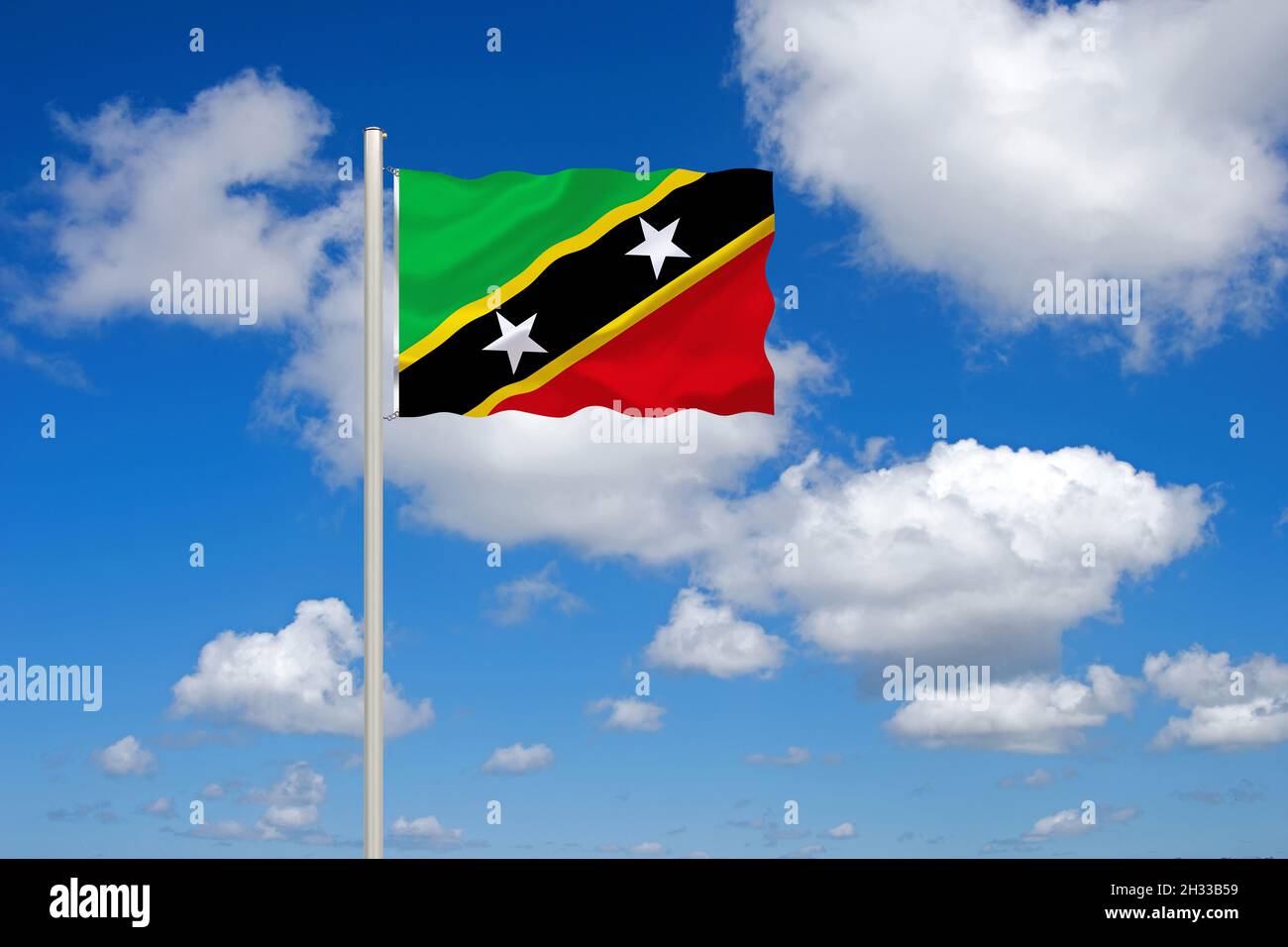 Die Flagge von St. Kitts und Nevis, Inselstaat, Karibik, gehört zu den Kleinen Antillen, Inseln