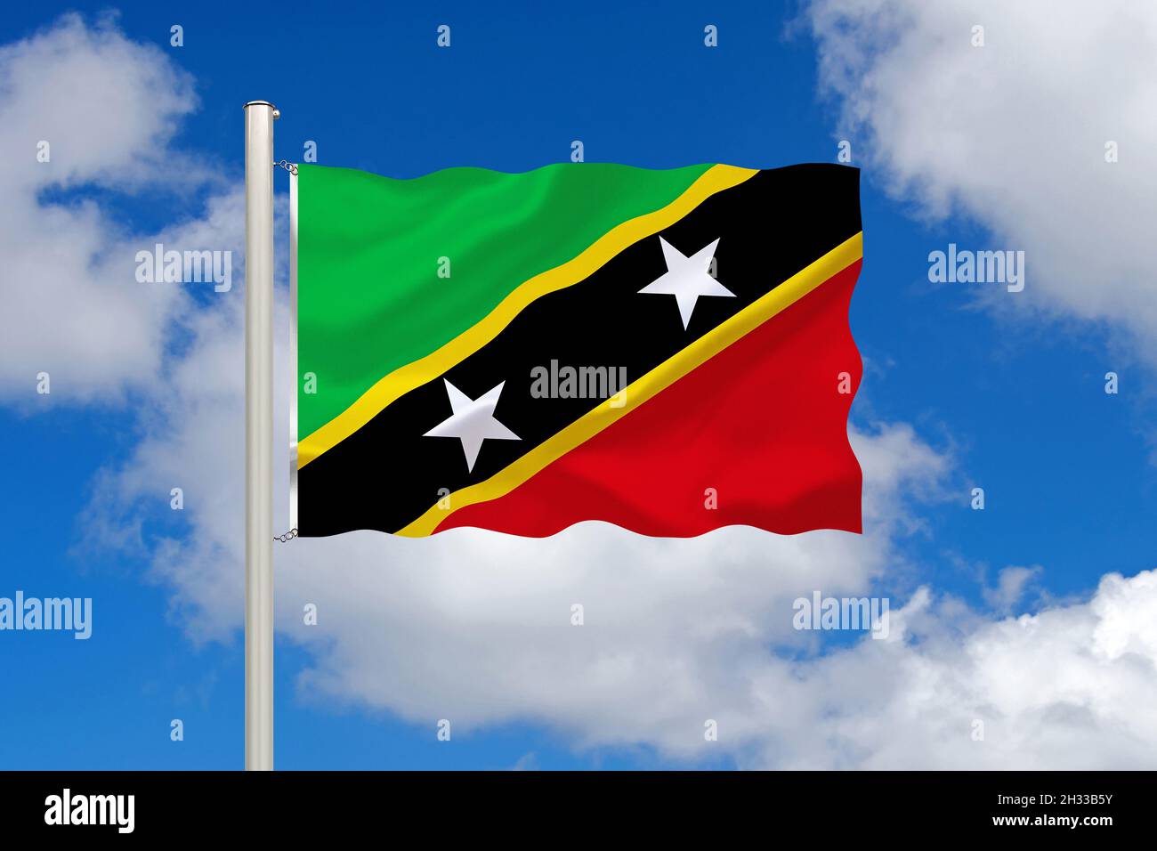 Die Flagge von St. Kitts und Nevis, Inselstaat, Karibik, gehört zu den Kleinen Antillen, Inseln, Stock Photo