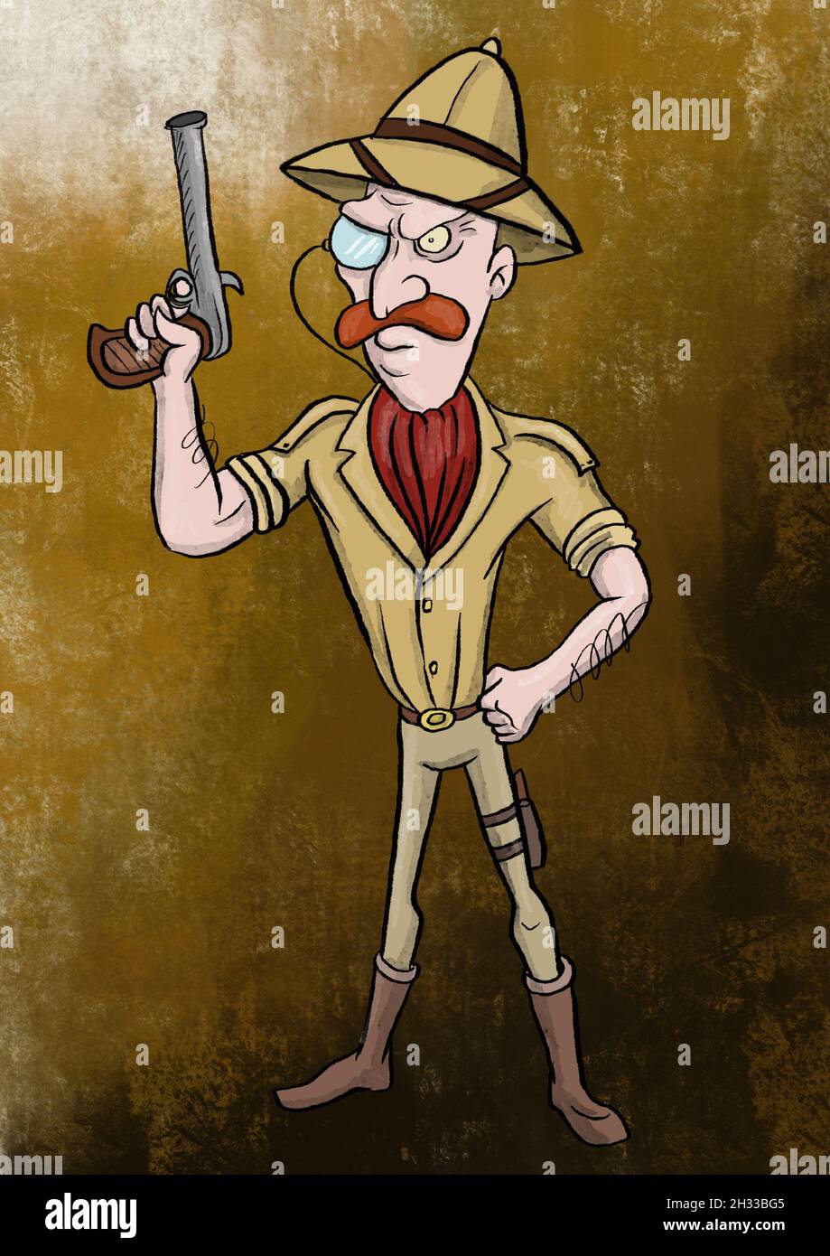 illustration of a big game hunter or elephant hunter Stock Photo - Alamy, image size:919x1390