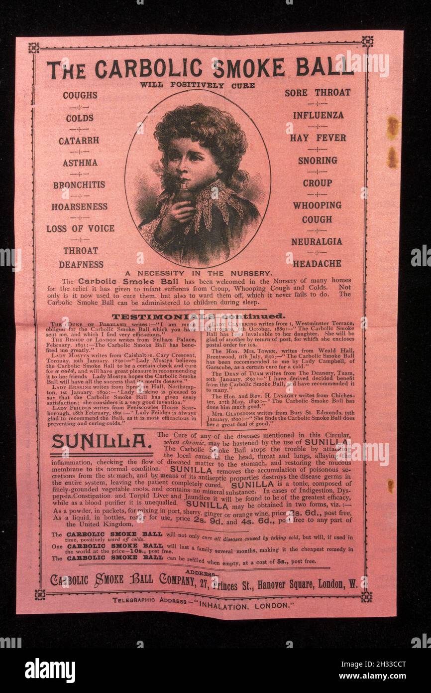 Victorian Carbolic Smoke Ball advertisement booklet/pamphlet (replica). Stock Photo