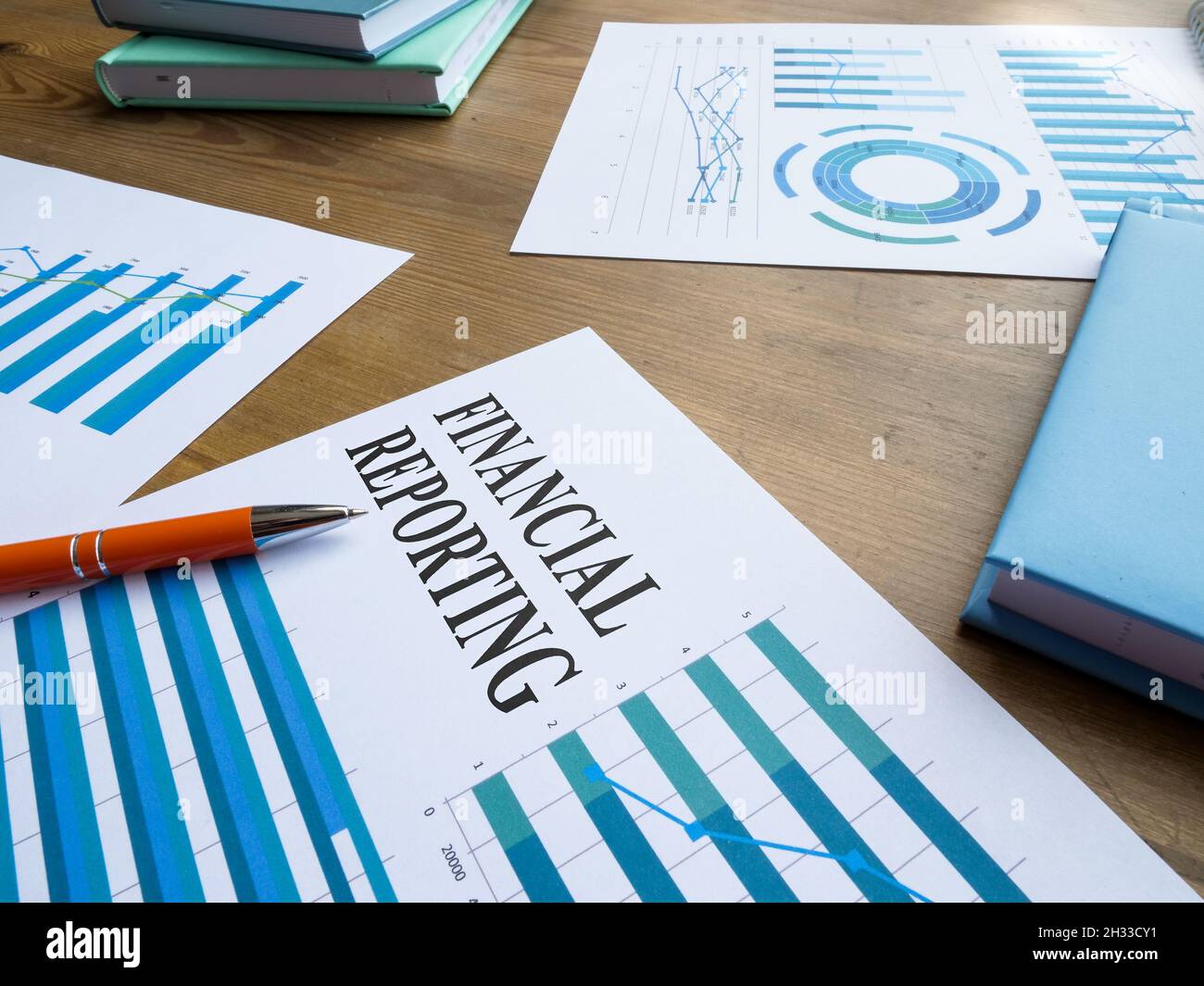 Financial reporting and business papers with charts. Stock Photo