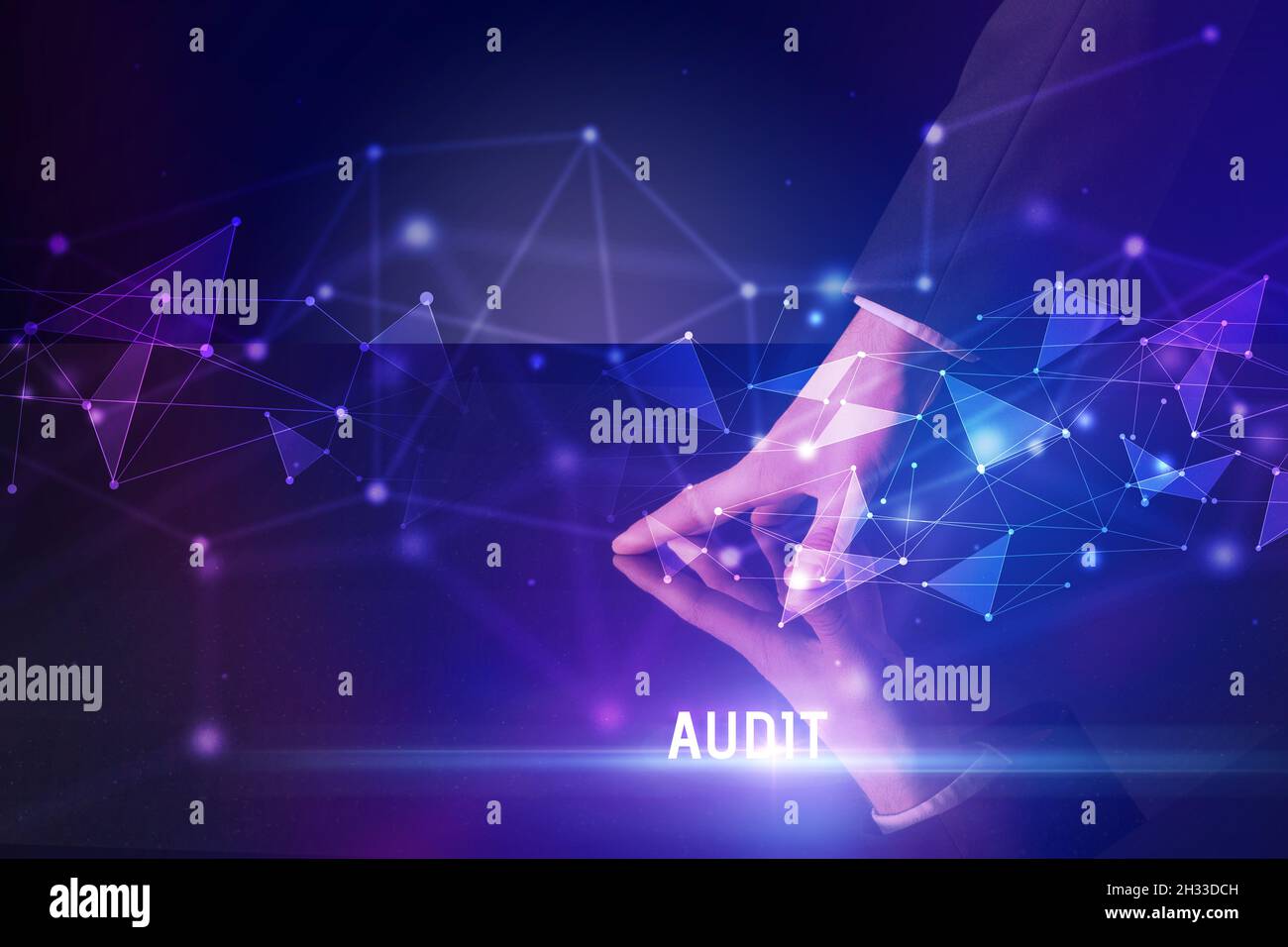Businessman touching huge screen concept Stock Photo