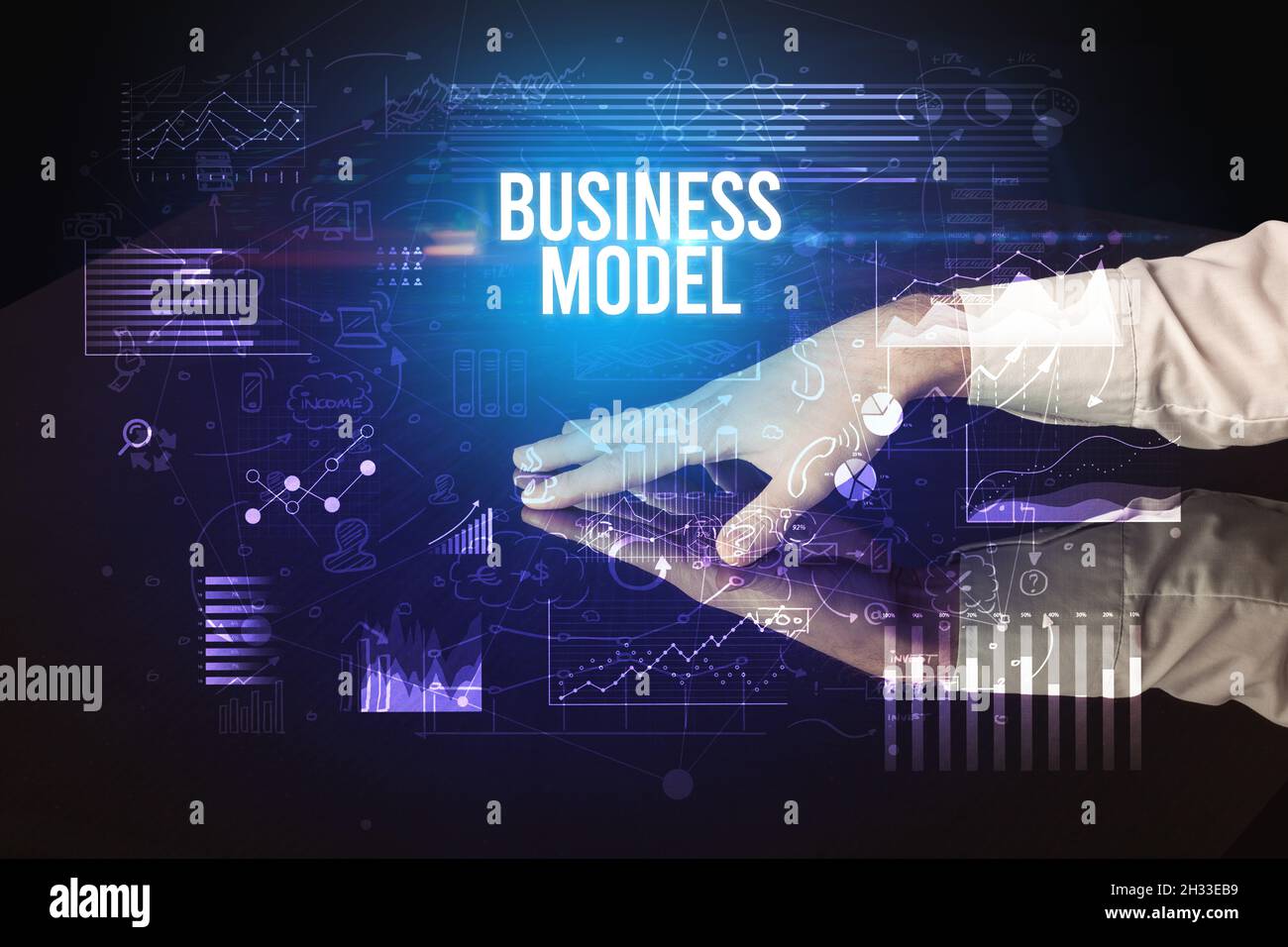Businessman touching huge screen concept Stock Photo
