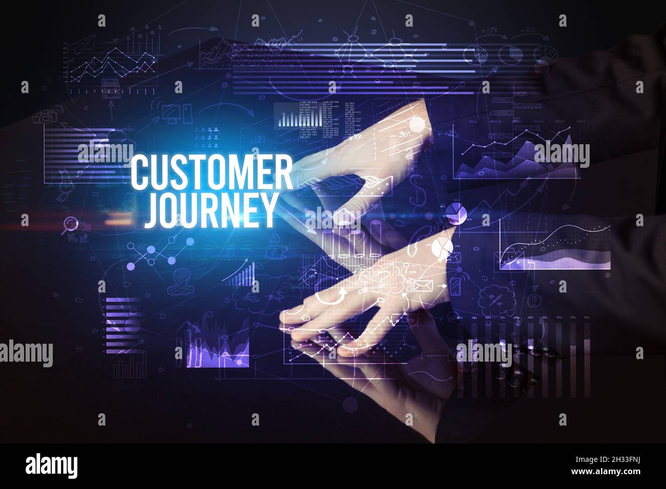 Businessman touching huge screen concept Stock Photo