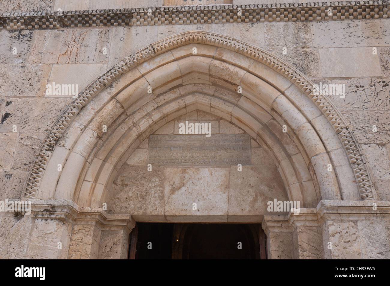 Israel, Jerusalem, Old Town, Lion's gate. Decor on the stone wall near the entrance Stock Photo