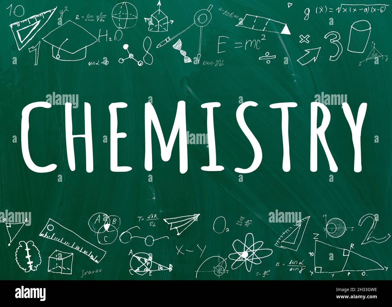 Chemical formulas written on chalkboard background Stock Photo Alamy