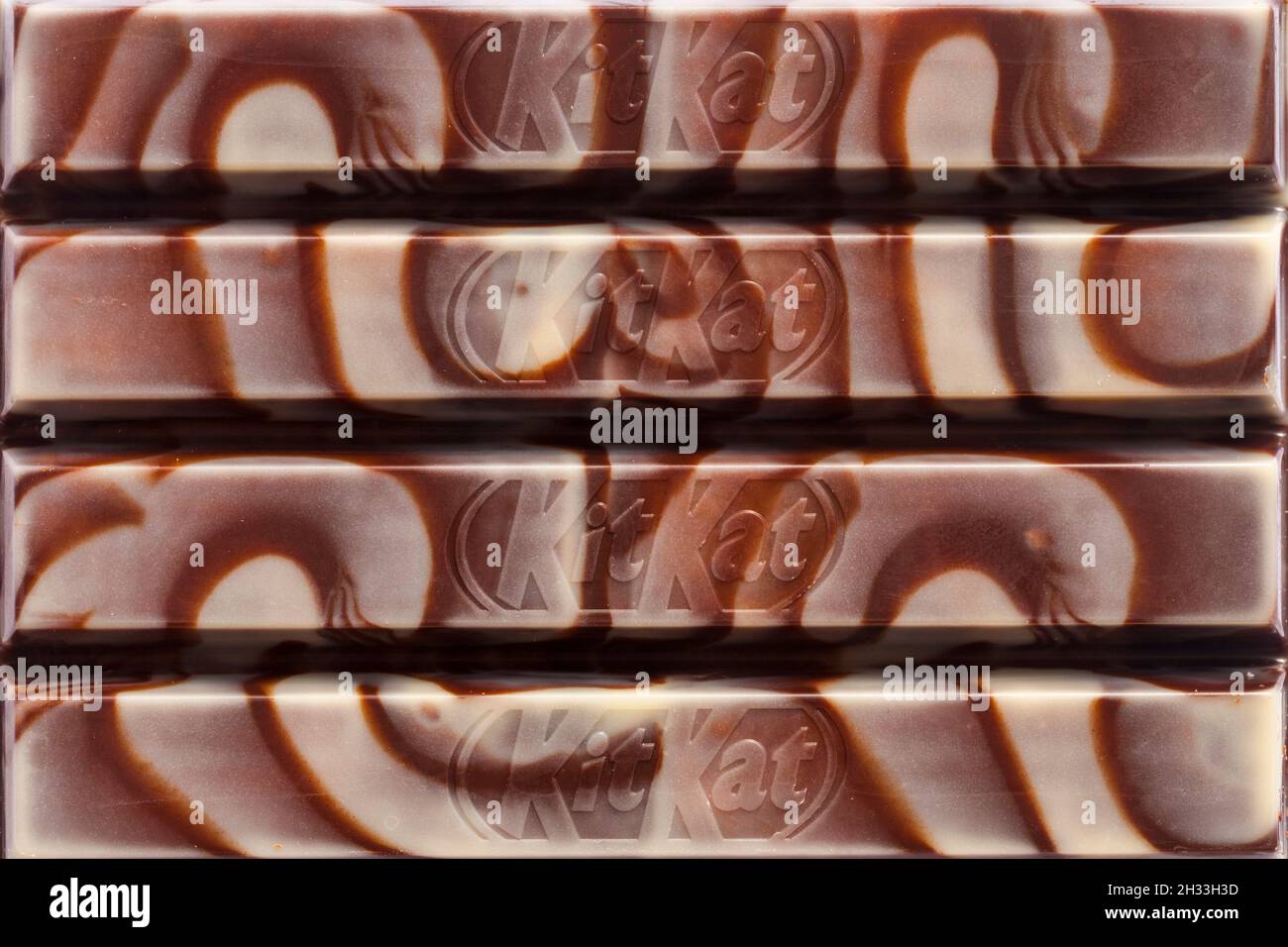 Bar of Zebra dark & white Kitkat Kit-Kat Kit Kat removed from wrapper Nestl�� Nestle Stock Photo