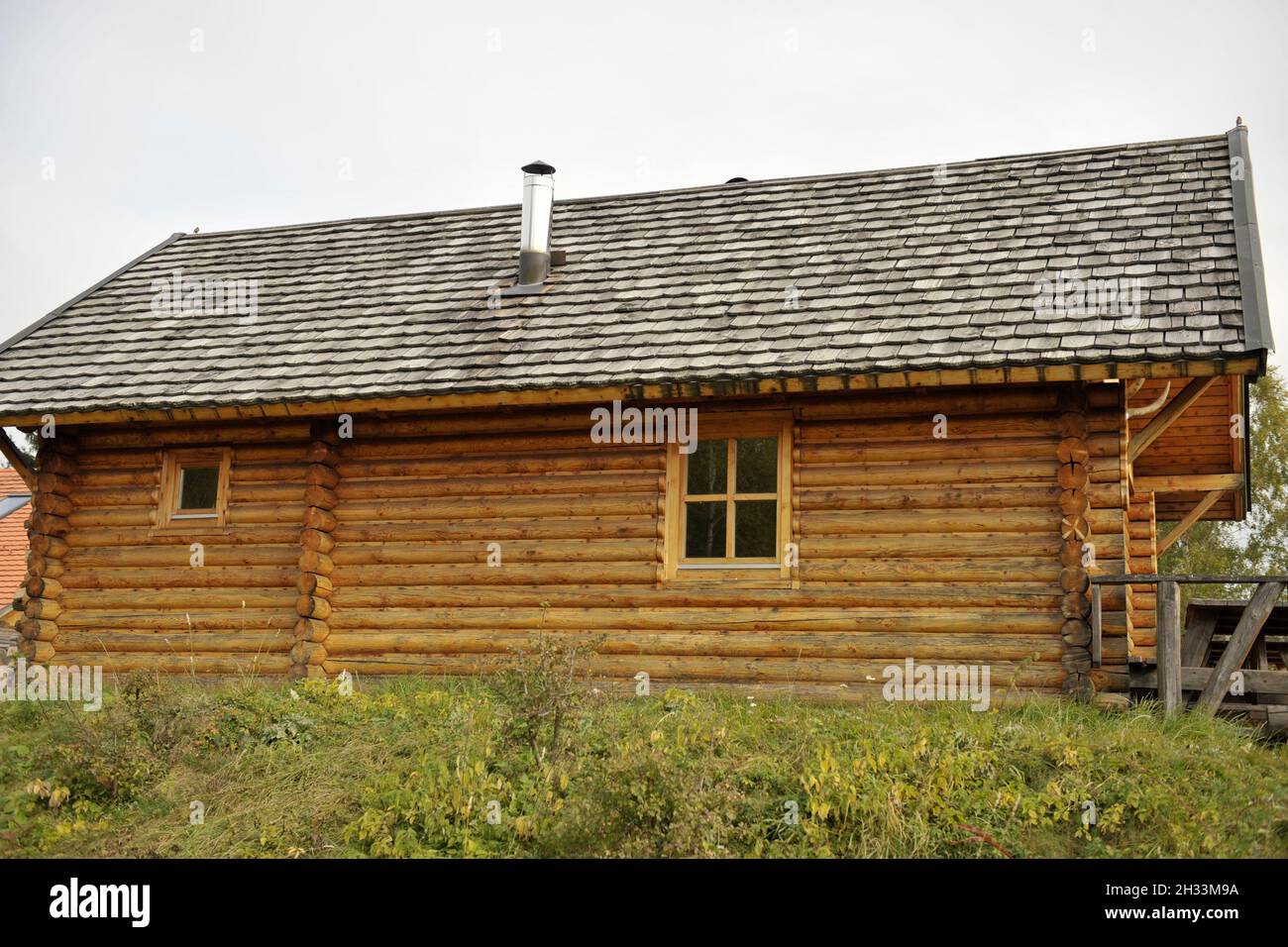 Typical Hungarian Log Cabin style Dacha Stock Photo