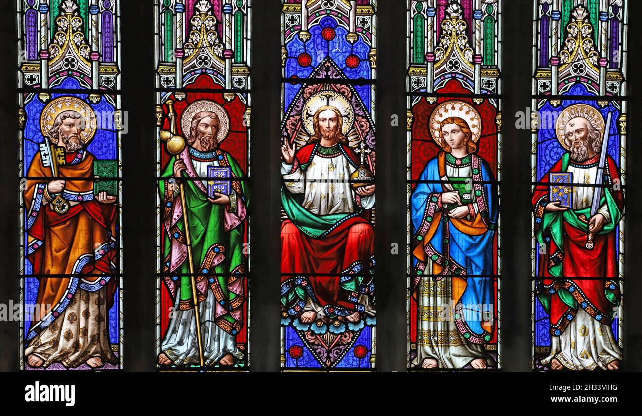 A stained glass window by William Wailes depicting Christ Enthroned