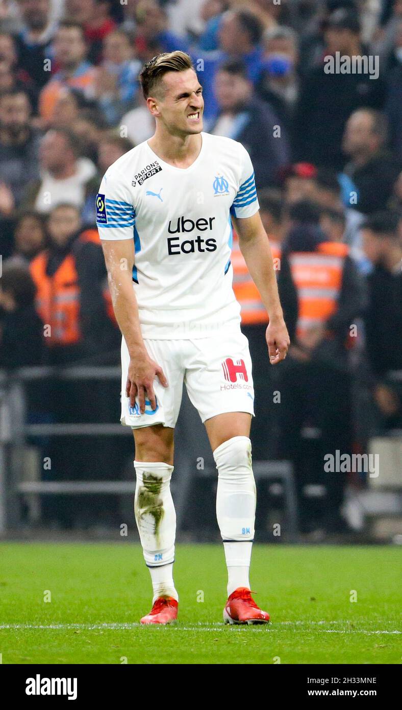 Arkadiusz Milik of Marseille during the French championship Ligue 1  football match between Olympique de Marseille (OM) and Paris Saint-Germain  (PSG) on October 24, 2021 at Stade Velodrome in Marseille, France -