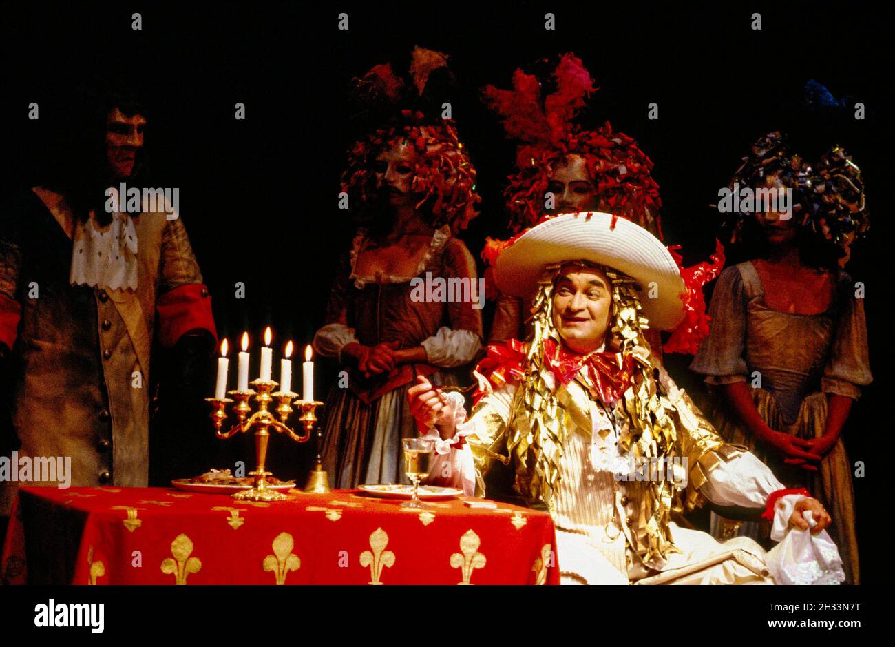 Derek Godfrey (King Louis XIV) in MOLIERE by Bulgakov at the Royal Shakespeare Company (RSC), The Other Place, Stratford-upon-Avon  05/08/1982  in a new version by Dusty Hughes  set design: Ralph Koltai  costumes: Annena Stubbs  lighting: Leo Leibovici  director: Bill Alexander Stock Photo