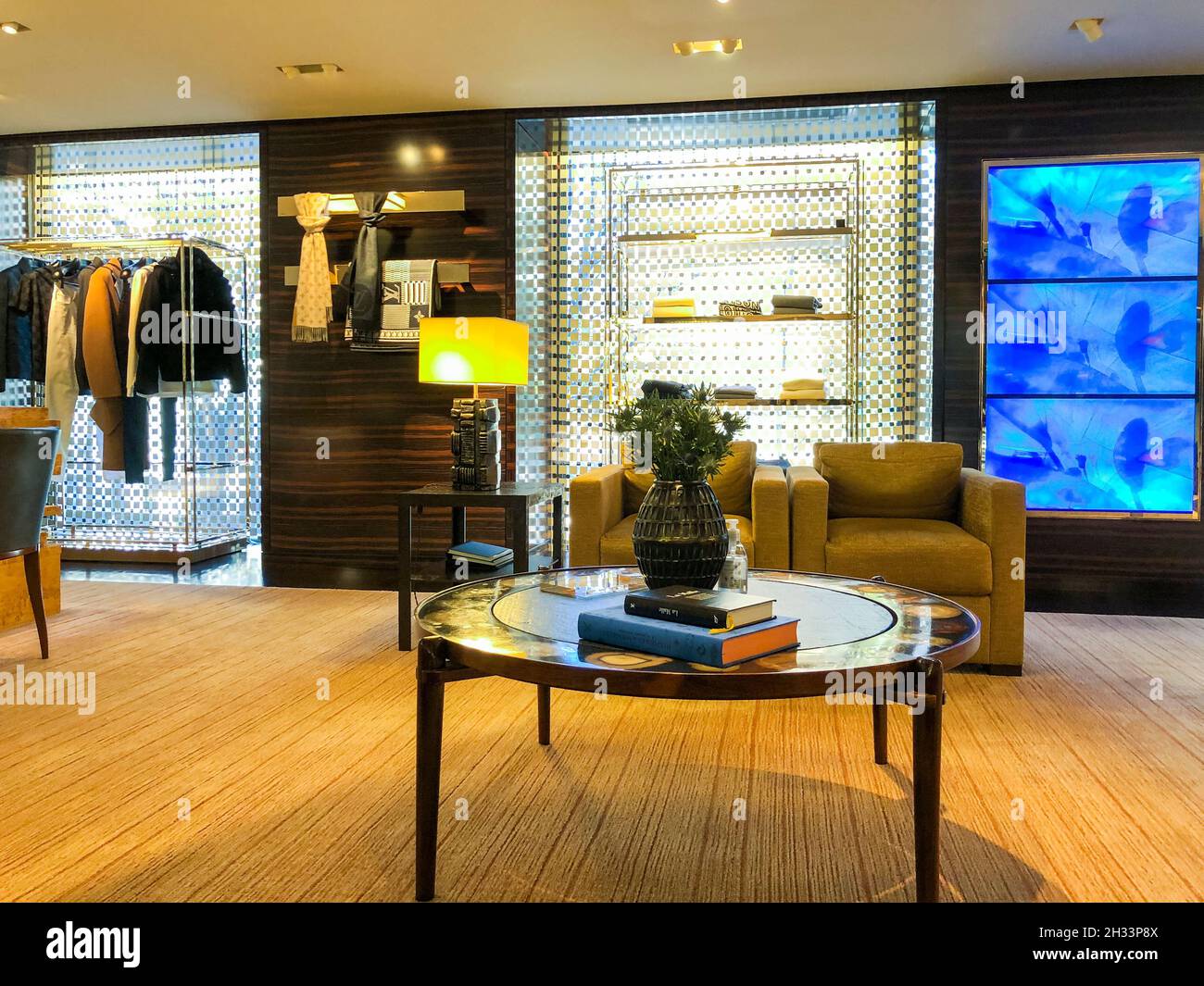 Paris, France, interior, Luxury Clothes Shop  LVMH Louis Vuitton, Display Stock Photo