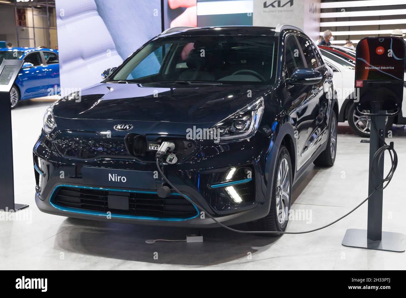 Barcelona, Spain - October 7, 2021: Kia e-Niro showcased at Automobile Barcelona 2021 in Barcelona, Spain. Stock Photo