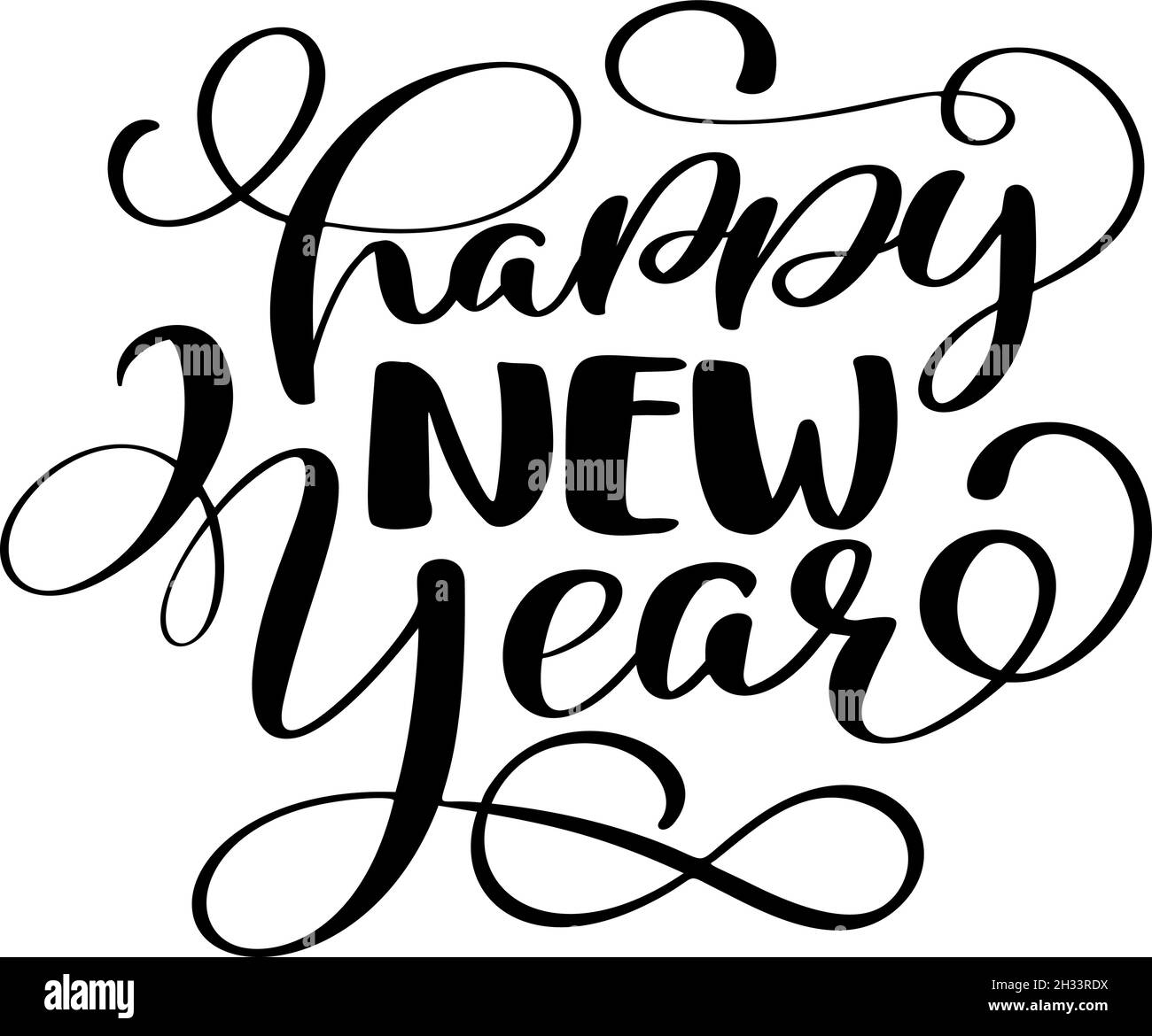 Happy New Year vector hand drawn Christmas lettering brush calligraphy ...