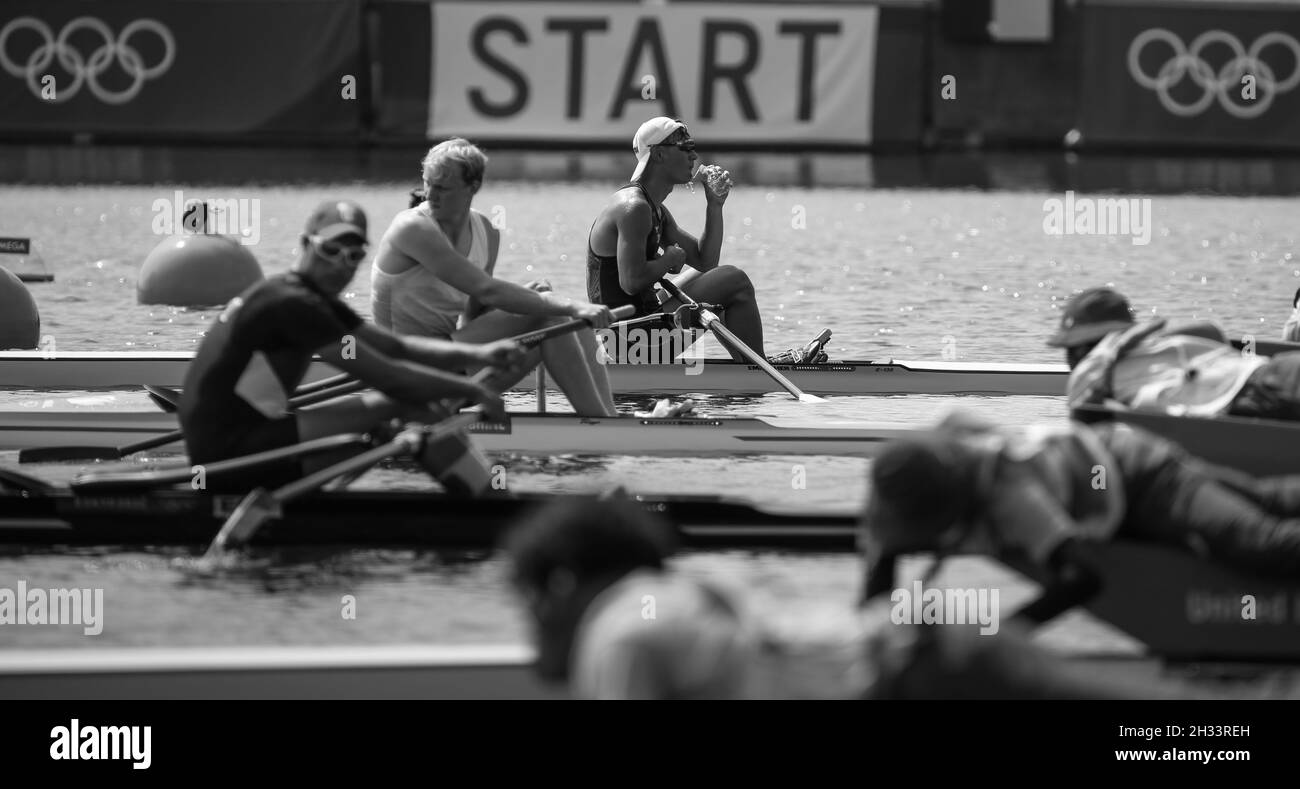 JULY 23rd, 2021 - TOKYO, JAPAN: ARAKAWA Ryuta of Japan finishes second in the Rowing Men's Single Sculls Heat 6 at the Tokyo 2020 Olympic Games (Photo Stock Photo