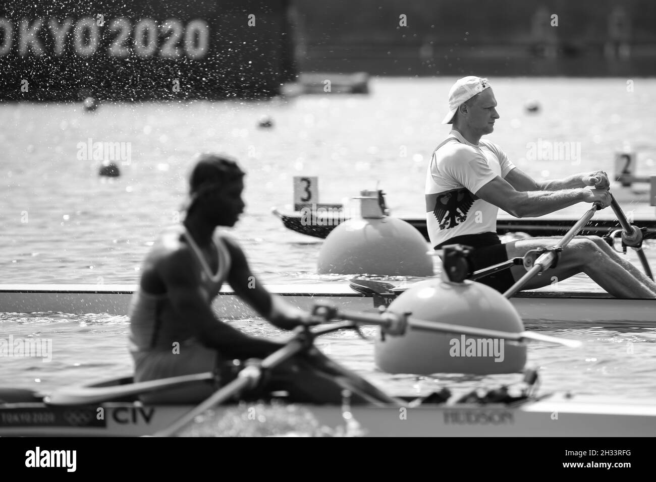 JULY 23rd, 2021 - TOKYO, JAPAN: Oliver ZEIDLER of Germany wins the Rowing Men's Single Sculls Heat 6 at the Tokyo 2020 Olympic Games in 7:00.40 (Photo Stock Photo