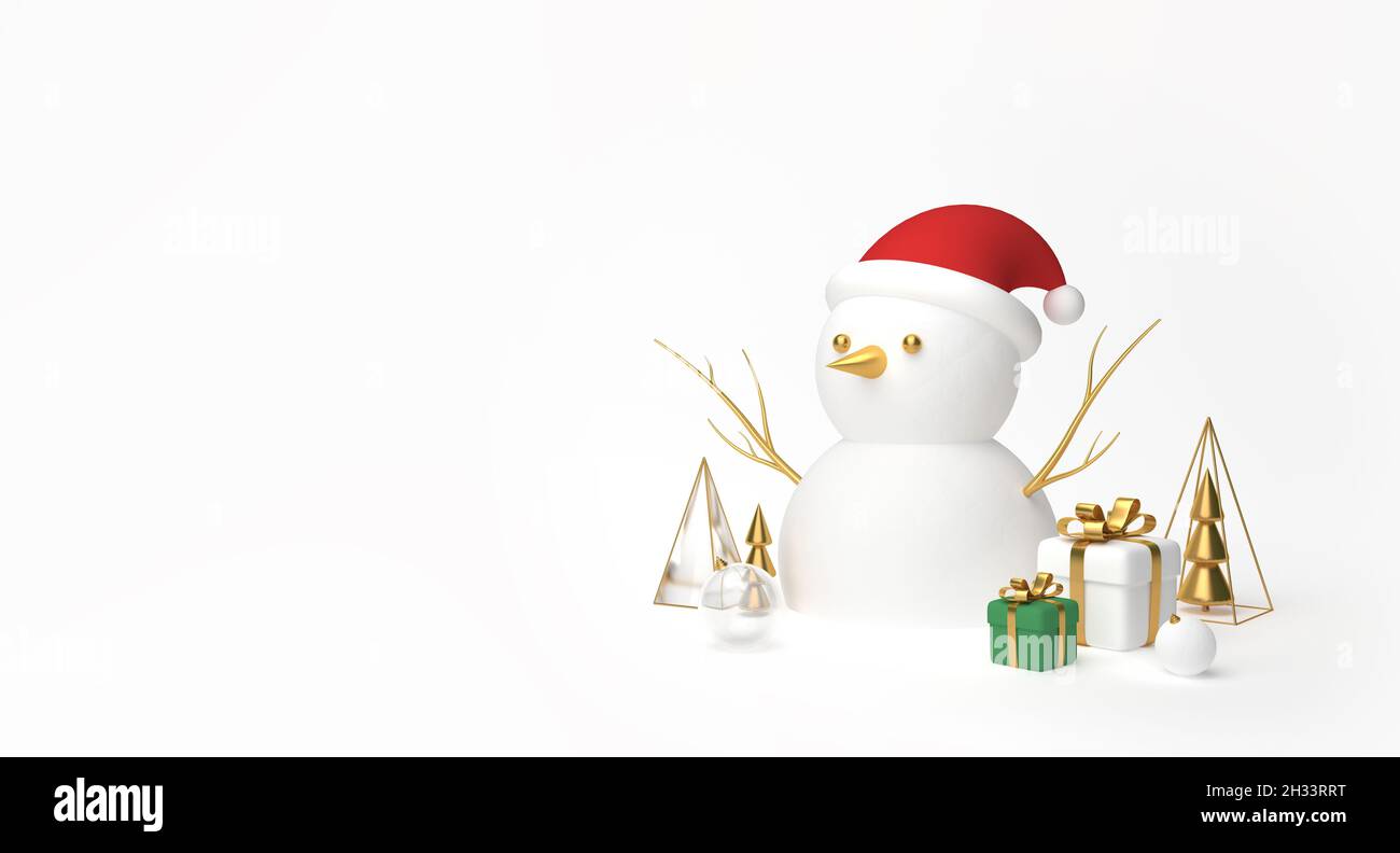 Snowman with christmas decorations. 3d rendering Stock Photo