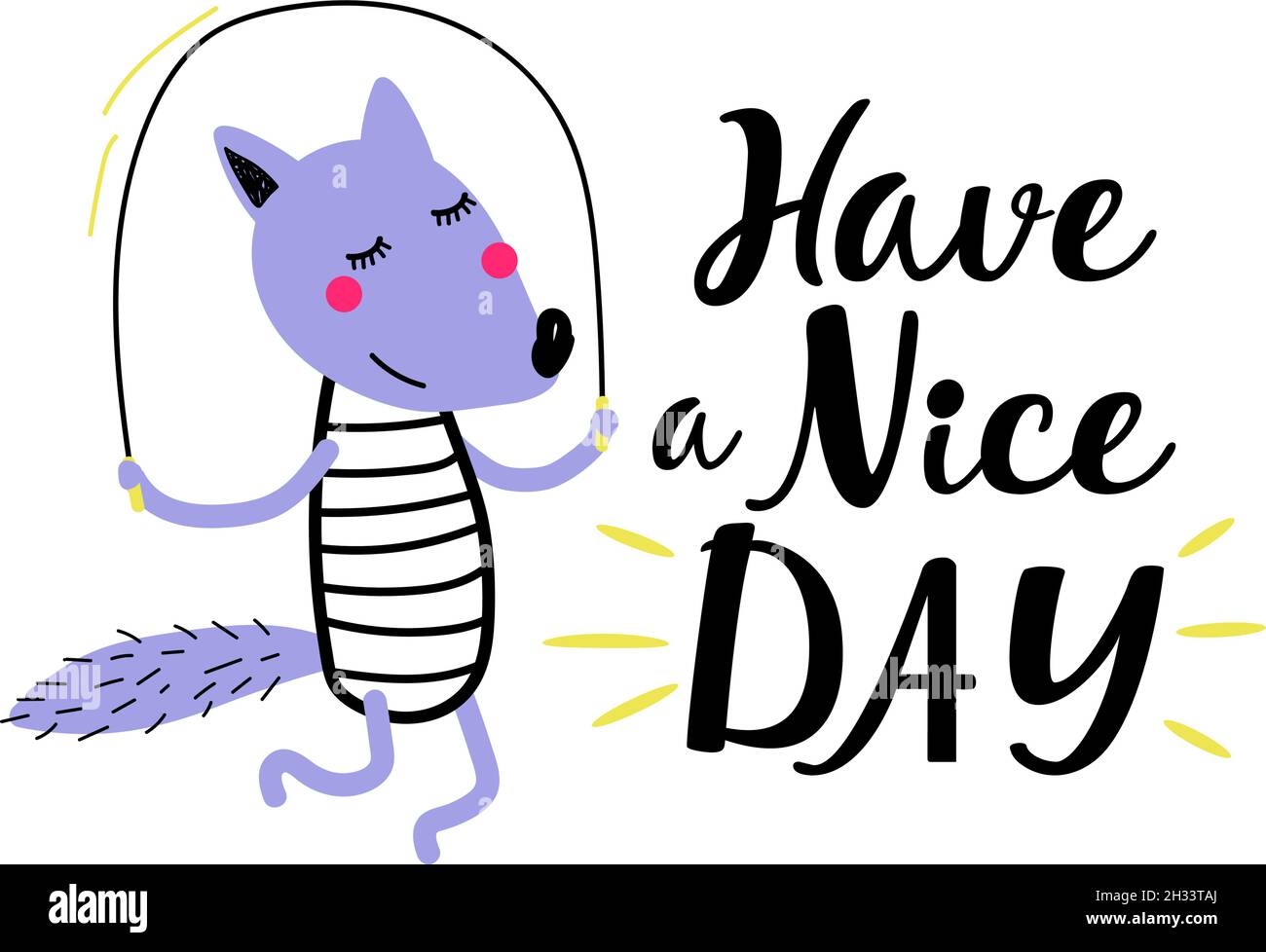 Greeting card Have a nice day with funny purple fox Stock Vector