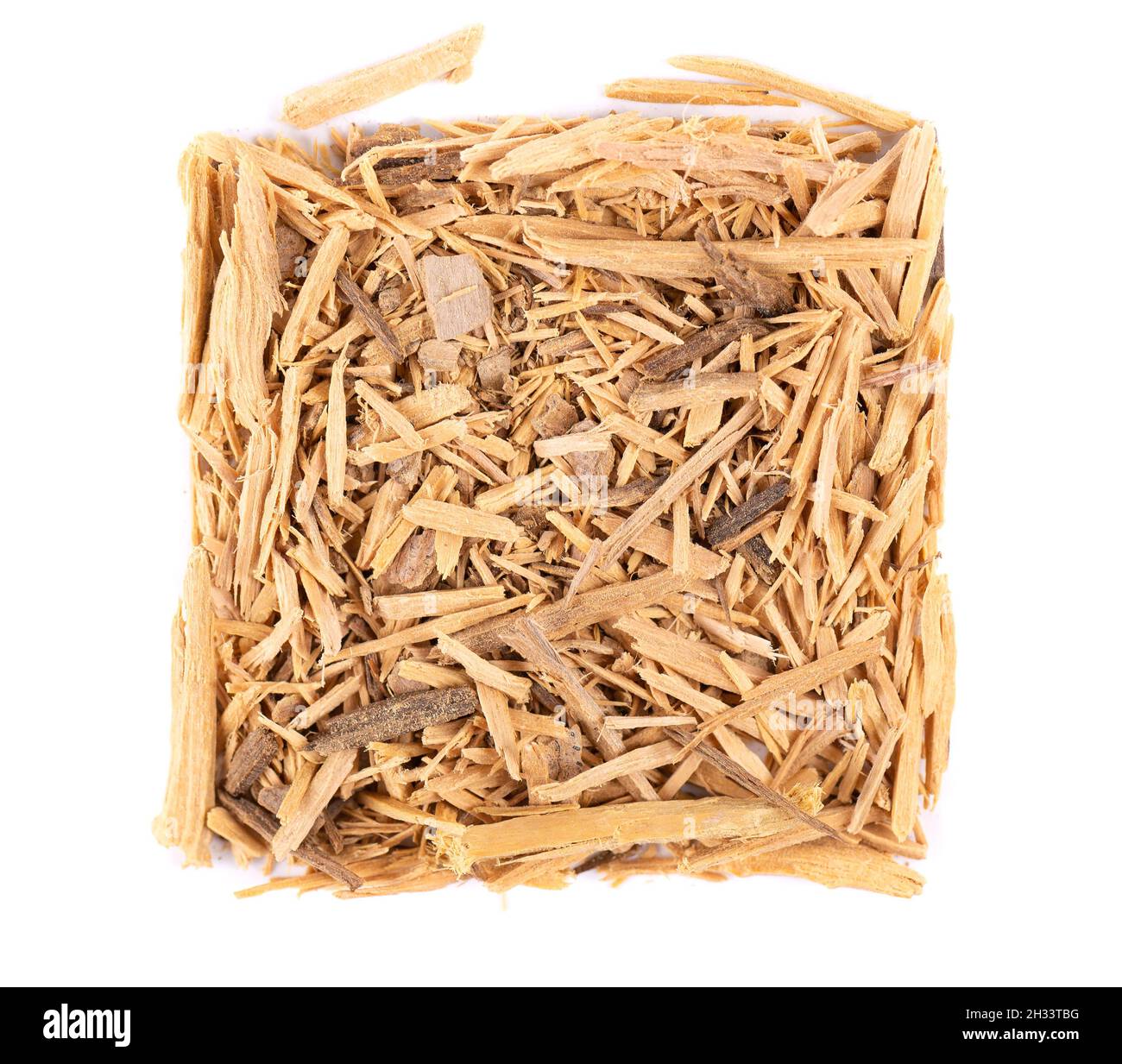 Muira Puama herbal tea, isolated on white background. Natural potency wood, medicinal plant, dry